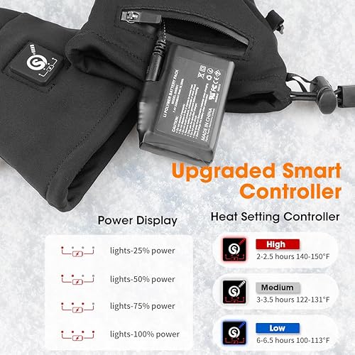 Miniatura 9 de Guantes térmicos mejorados para hombres y mujeres, guantes térmicos con batería eléctrica recargable, resistentes al viento, guantes de invierno,