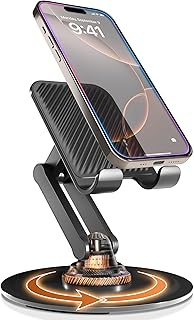 Cooper 360° Stand - Adjustable Cell Phone Stand for Desk | 360° Click-Rotating, Multi-Angle, Non-Slip Metal Base, Foldable...