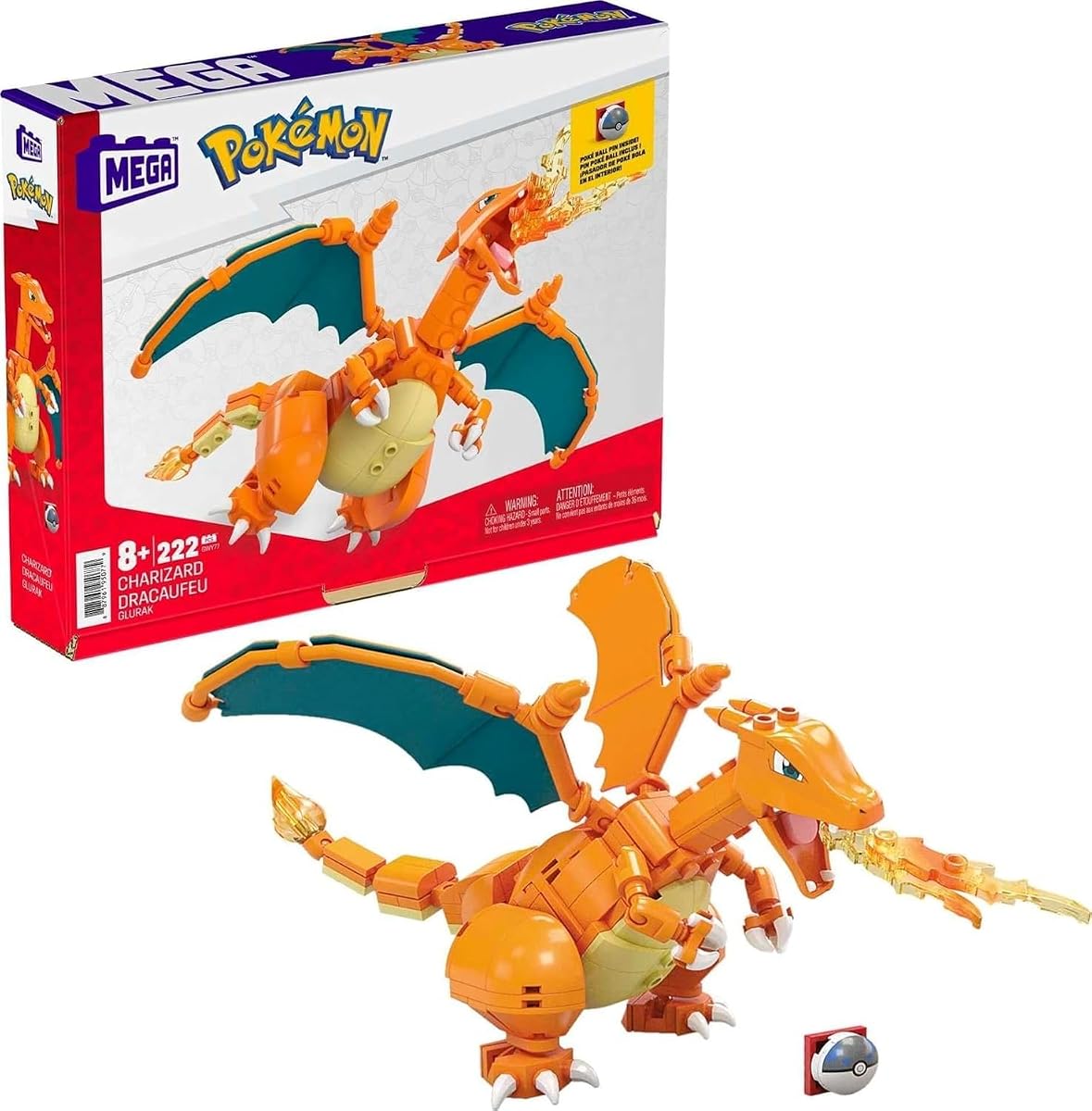 MEGA Pokémon Juego de juguetes de construcción Charizard con 222 piezas, articulado y articulado, 4 pulgadas de alto, para niños