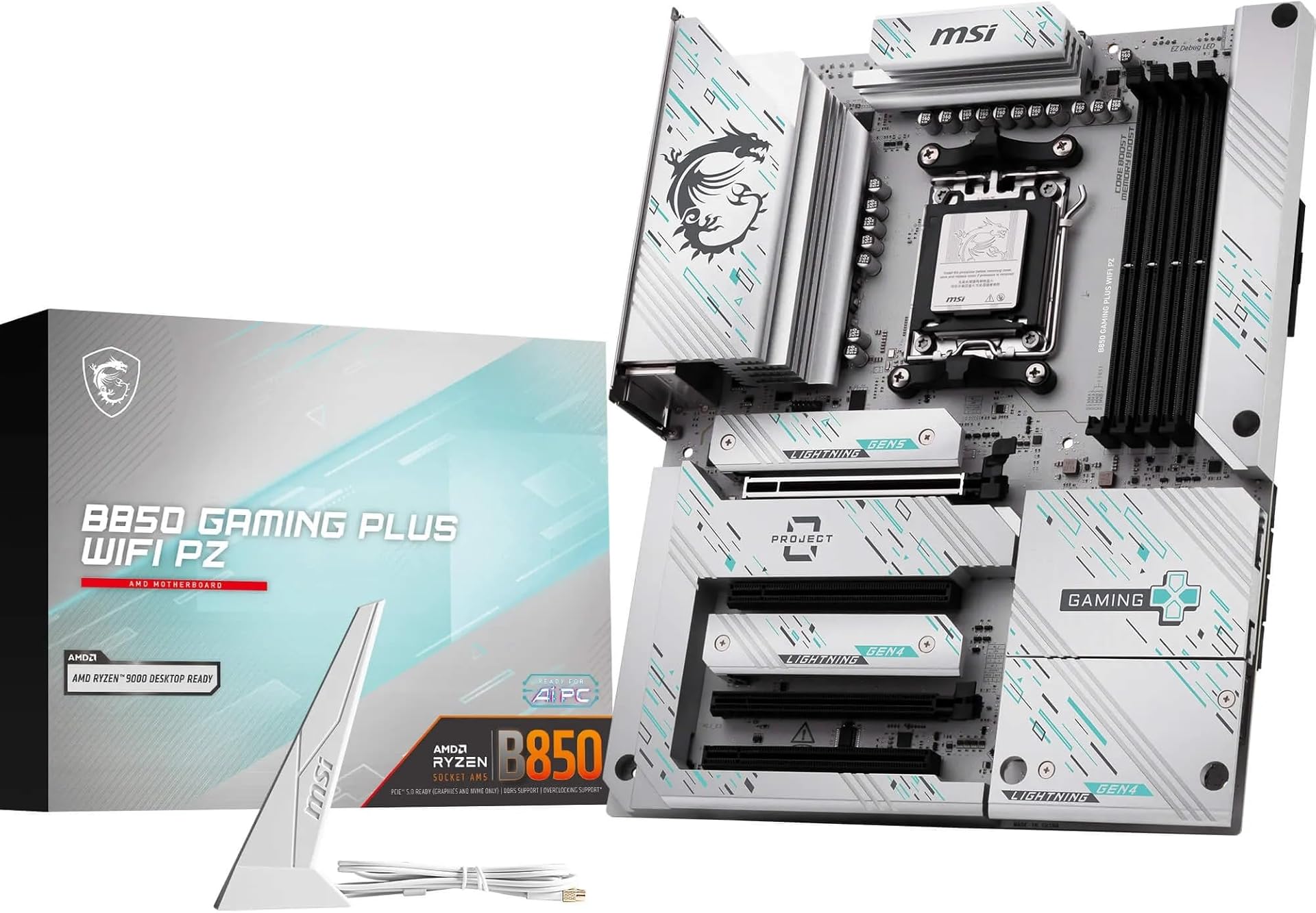 MSI B850 GAMING PLUS WIFI PZ Motherboard, ATX - Supports AMD Ryzen 9000/8000 / 7000 Processors, AM5 - DDR5 Memory Boost 8200+ MT/s (OC), PCIe 5.0 x16, M.2 Gen5, Wi-Fi 7, 5G LAN