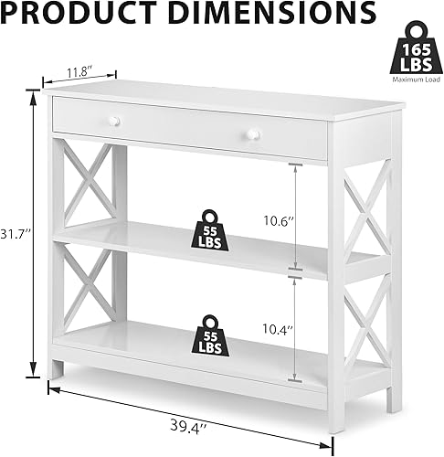 Miniatura 2 de Nouva Mesa consola de 3 niveles, mesa de entrada de 40 pulgadas con 1 cajón, mesa de pared estrecha y larga, mesas de sofá con almacenamiento para