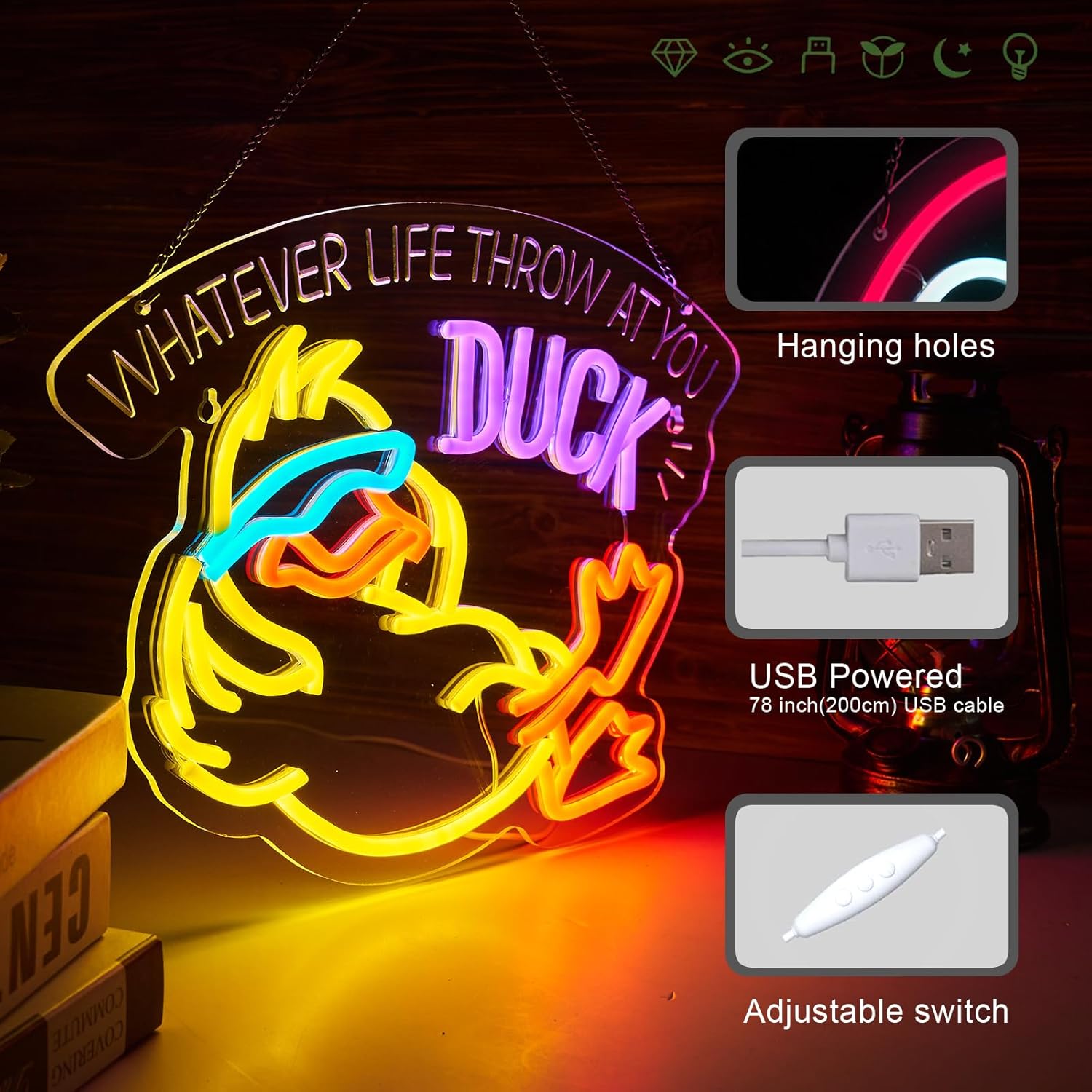 Duck Neon Sign for Wall decor Funny Sign Cute Animal LED Signs Smart plug timer compatible USB-Powered Teen Room Gifts for Birthday Kids Boys Room Decor(16.4x12.5Inch)