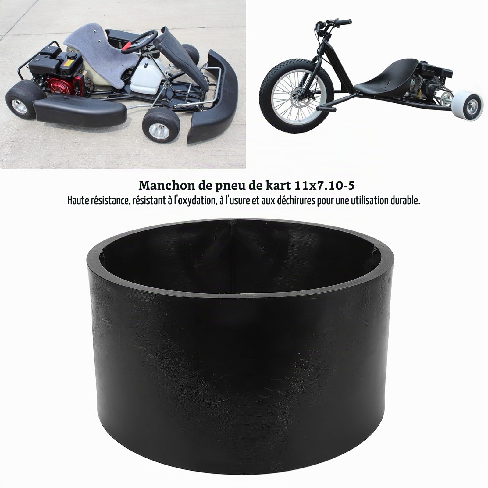 Bewinner Manchon de Pneu de Kart 11x7.10-5 - Manchon de Réduction de Traction en PVC Haute dureté, épaisseur 12 Mm avec Poignée pour Drift Trikes, Scooters, Installation Facile