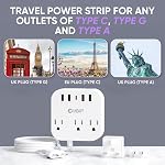 Unidapt European Plug Adapter, Unidapt US to UK Europe Power Strip for EU/UK/US with USB C and 4 USB Ports, 3 AC Outlets, Wall Mountable, 5ft Cord, for Travel Cruise Ship Home (WSS-603)