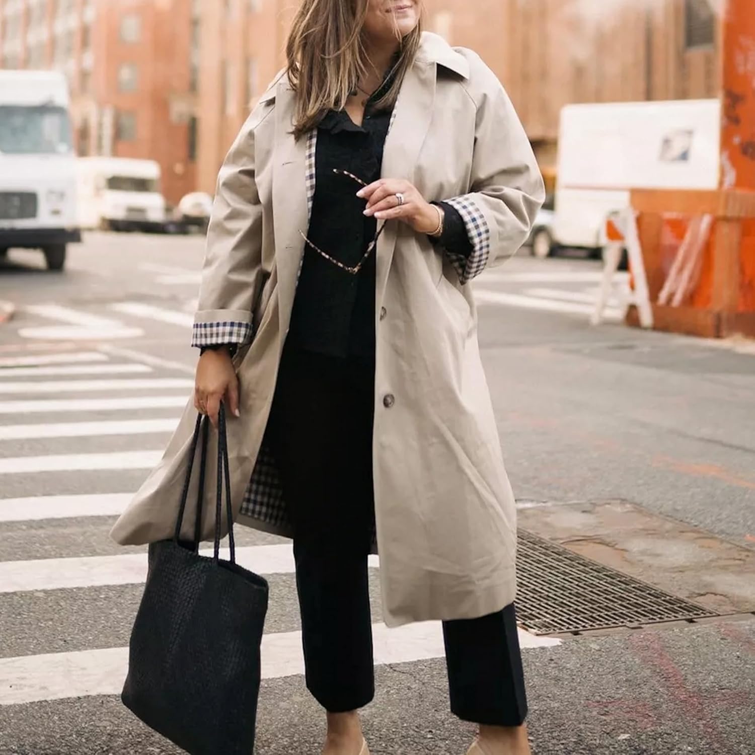 Songling Womens Long Trench Coat Single Breasted Oversized Windproof Trendy Fall Jacket Outerwear Coats - Image 6