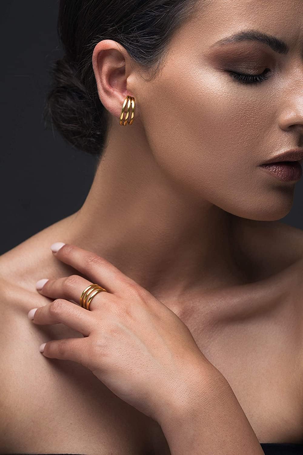 Triple Ring Hoop Earrings in 925 Sterling Silver, Modern Voluminous Design, Hypoallergenic - Handmade by Emmanuela