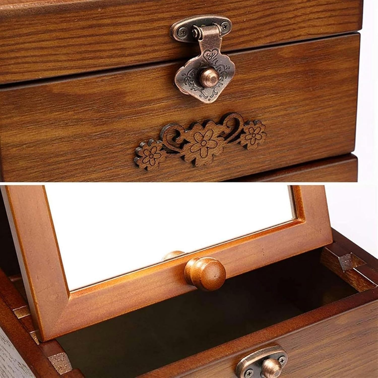 Portagioie in legno anticato con rivestimento in velluto per braccialetti e accessori