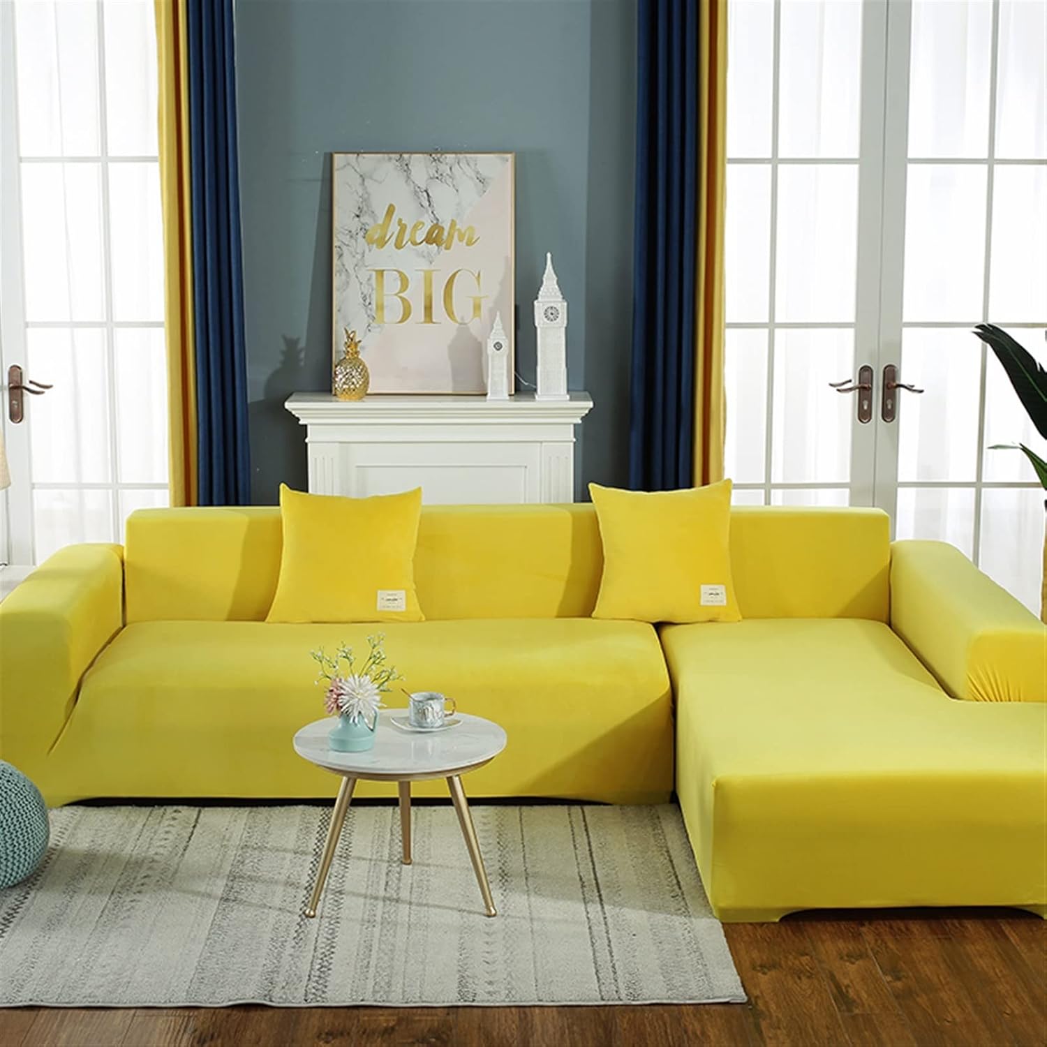 Sofa slipcover Velvet Fabric Fits Couch Armchair Loveseat or Chaise Lounge Purchase Two Separate Covers to Cover Your Whole L- Shaped Sofa (Color : D Specification : Pillowcase-2pieces) (Yellow Pill