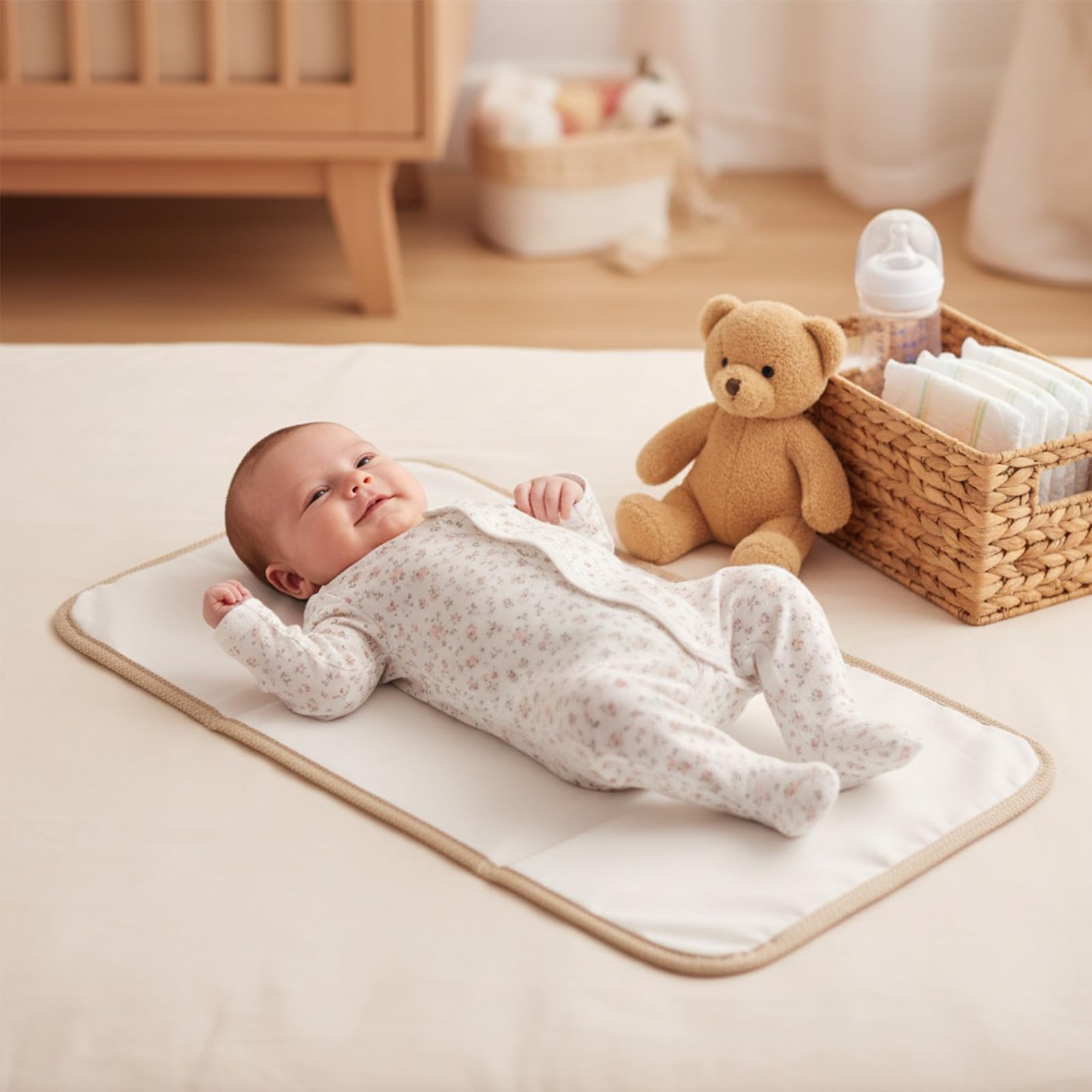 Portable Baby Changing Mat, Waterproof Foldable Diaper Pad for Travel & Home Use, Easy Wipe Clean Surface with Carry Handle - Image 3