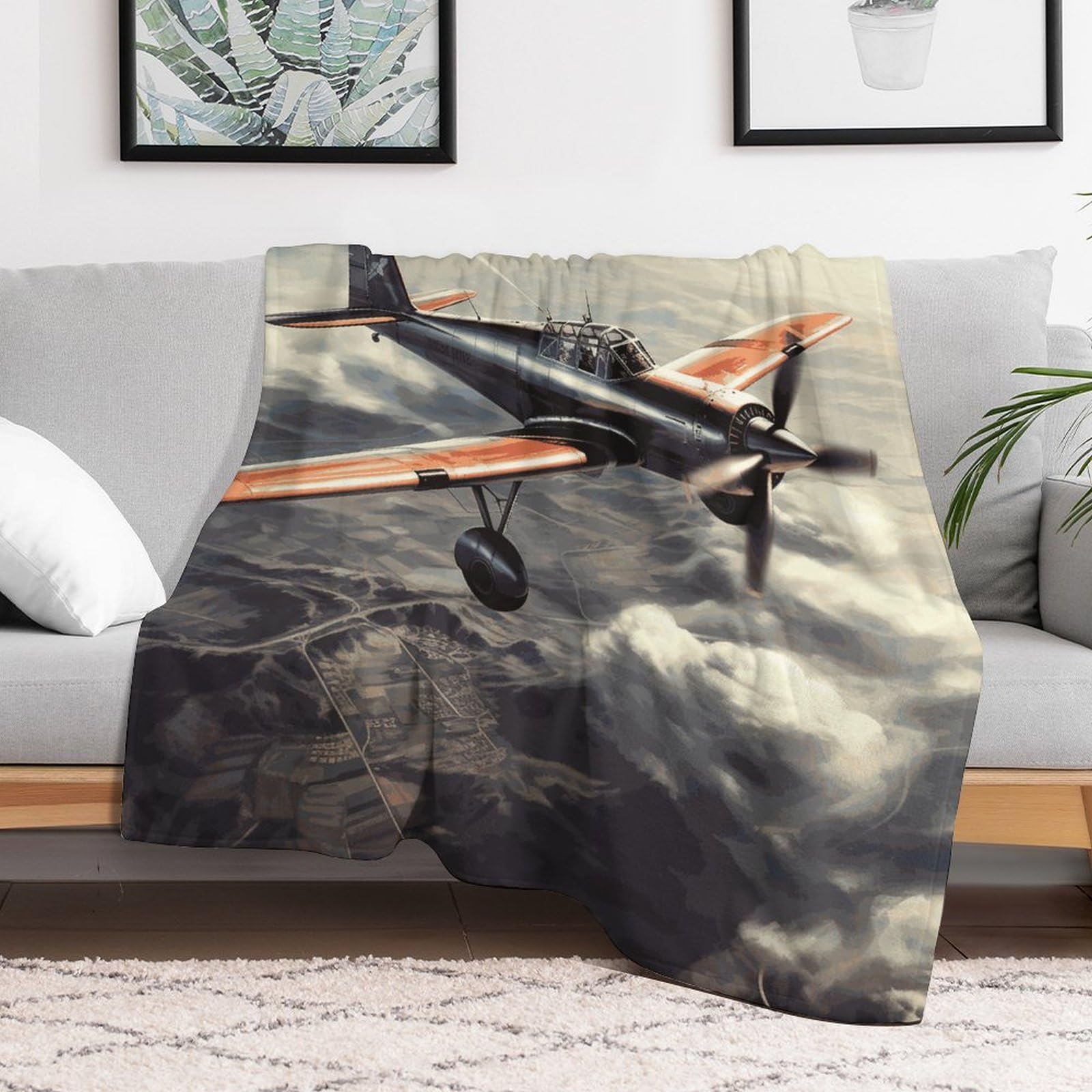 Custom Retro Airplane Blanket Lightweight Flannel Fleece Throw for Couch Sofa Bed Luxury Soft Cozy Plush Lap Bedtime Blanket for All Seasons Bedroom Home Decor Gifts 60x80