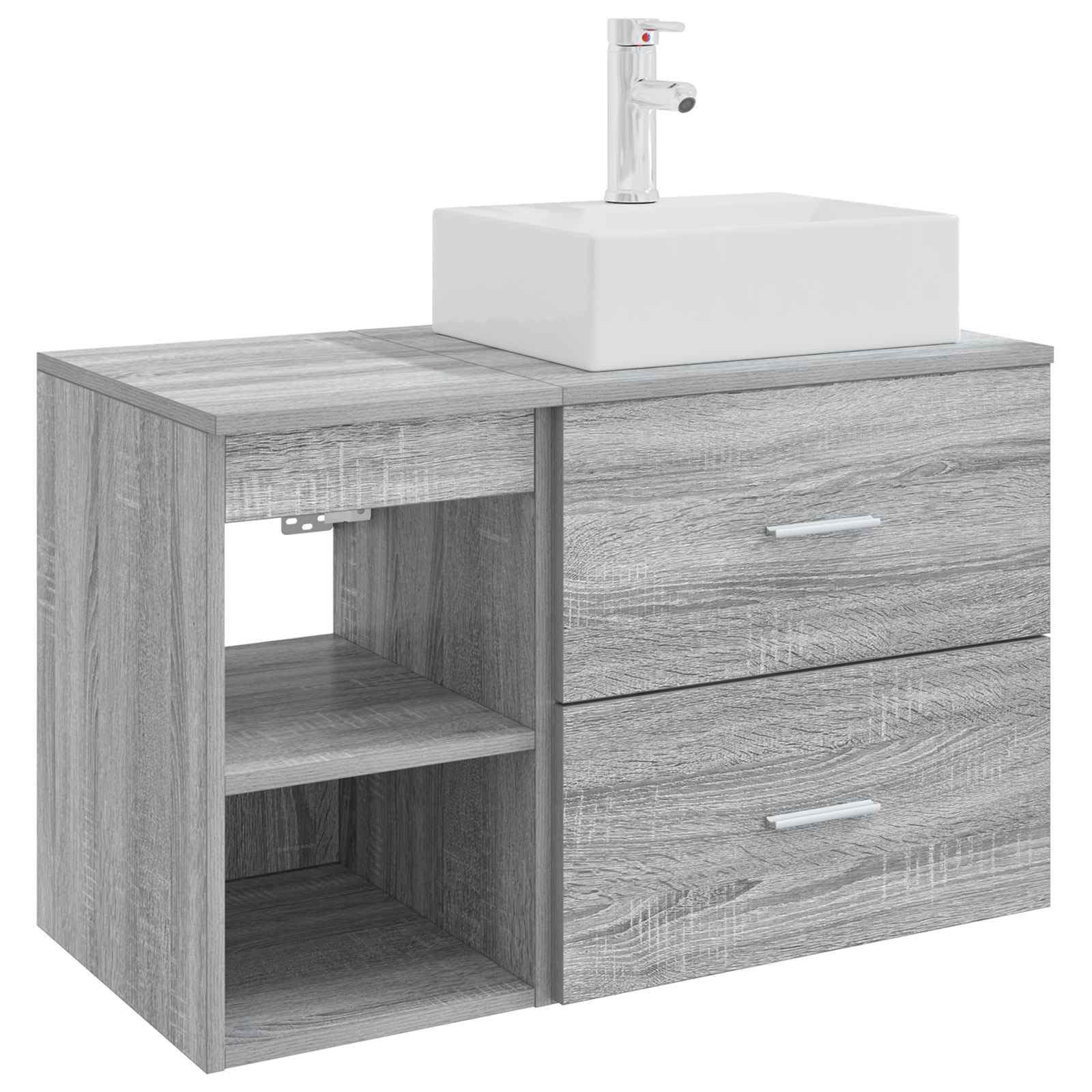 Muebles de baño con lavabo integrado y armario suspendido para ahorrar espacio