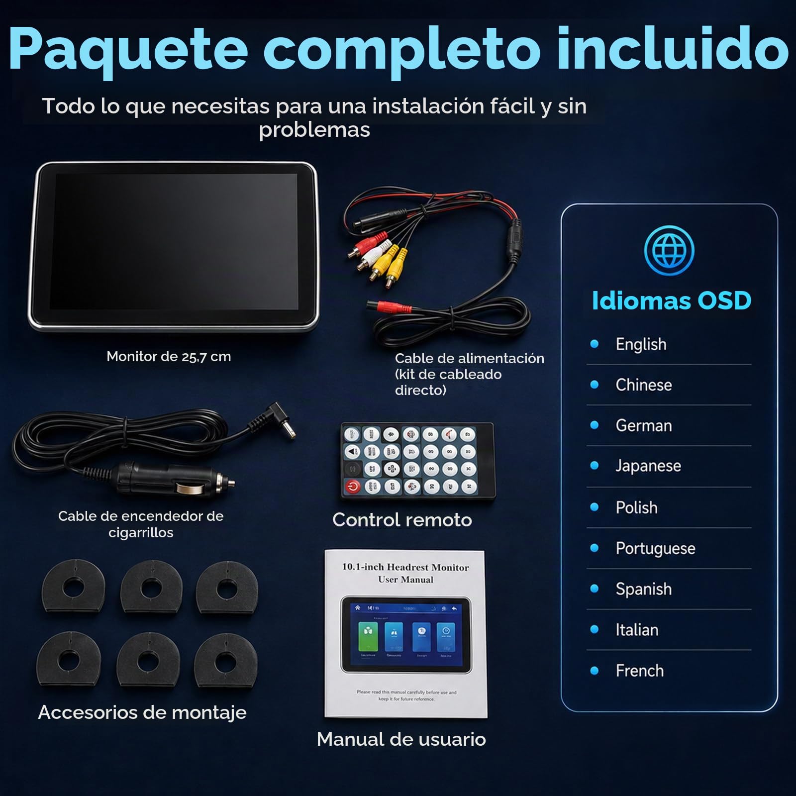 Monitor de Reposacabezas de Coche con Carplay Inalámbrico para Asiento Trasero, Pantalla Táctil IPS 10.1", Compatible con Apps de Películas, HDMI, USB, Multilingüe A