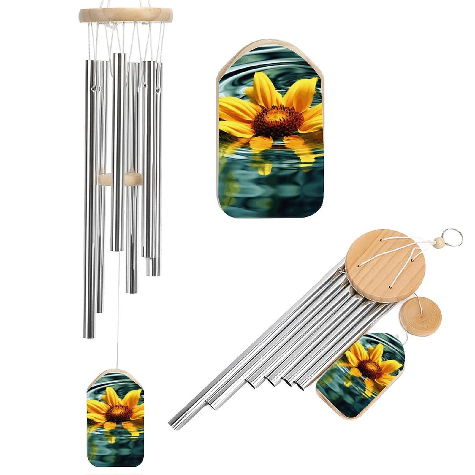 Outdoor Wind Chimes, Sunflower in Water Printed Wind Chimes,Simple Wind Chimes,Curtain Wind Chimes for Home Decoration