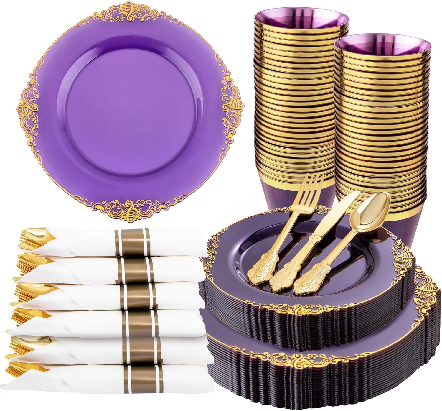 Amazon.com: Nervure 175PCS Purple Plastic Plates - Disposable