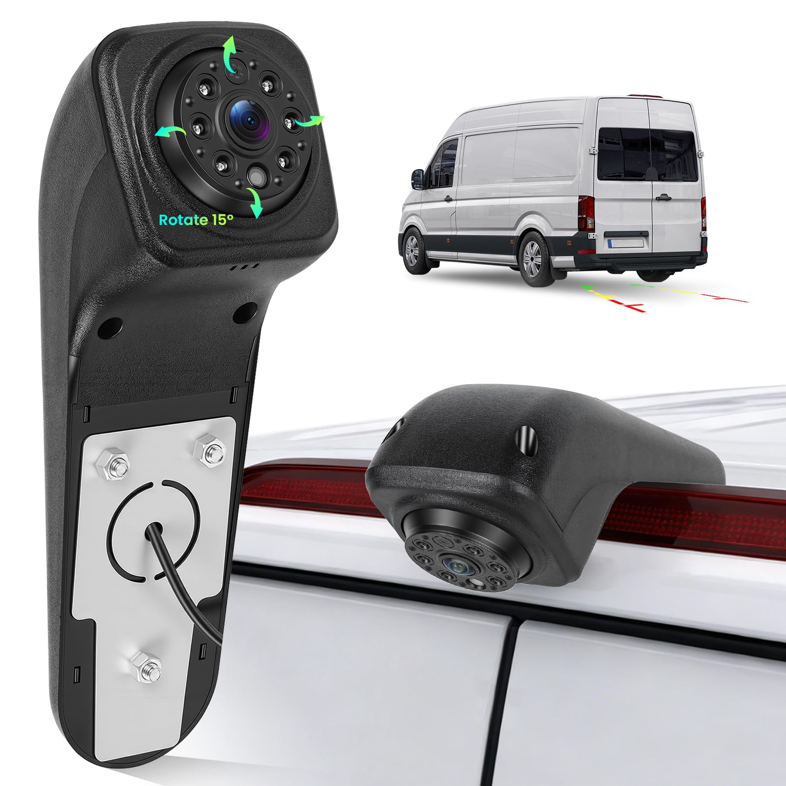 CAMECHO Visione Notturna Telecamera per Auto per VW Crafter 2017, Telecamera retrovisore con HD/CVBS - IP67, Grandangolo 140°, Linee di guida per il parcheggio