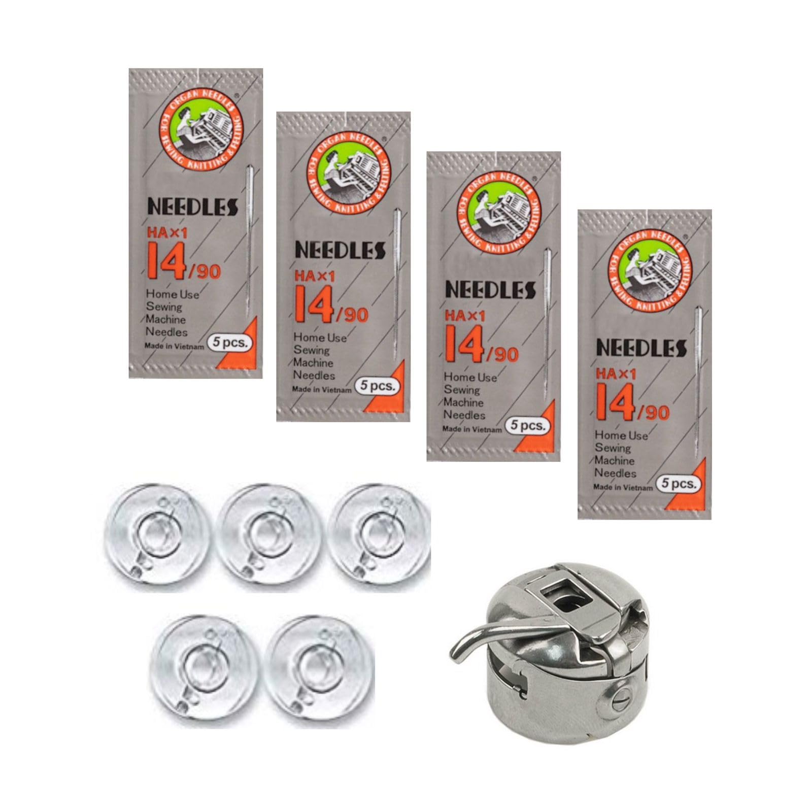 Zenith Combo of Original Needles Size NO HA 14 (4 Packs, 20 Needles) 1 Zenith Premium Bobbin case 5 Zenith Bobbins Combo Works with All Automatic Home Use Machines — Amazon image 2