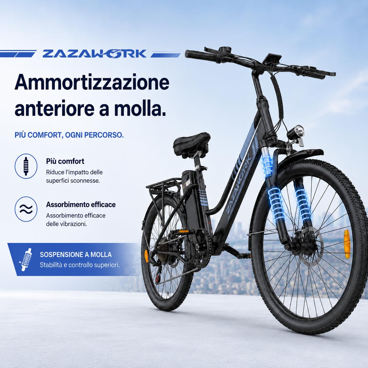 Bici Elettrica Uomo Donna 26 Pollici, E-Bike City con Motore 250W e Batteria 36V 20Ah, Autonomia 120km, Cambio 7 Velocità, Freni a Disco, Bicicletta Elettrica Economica