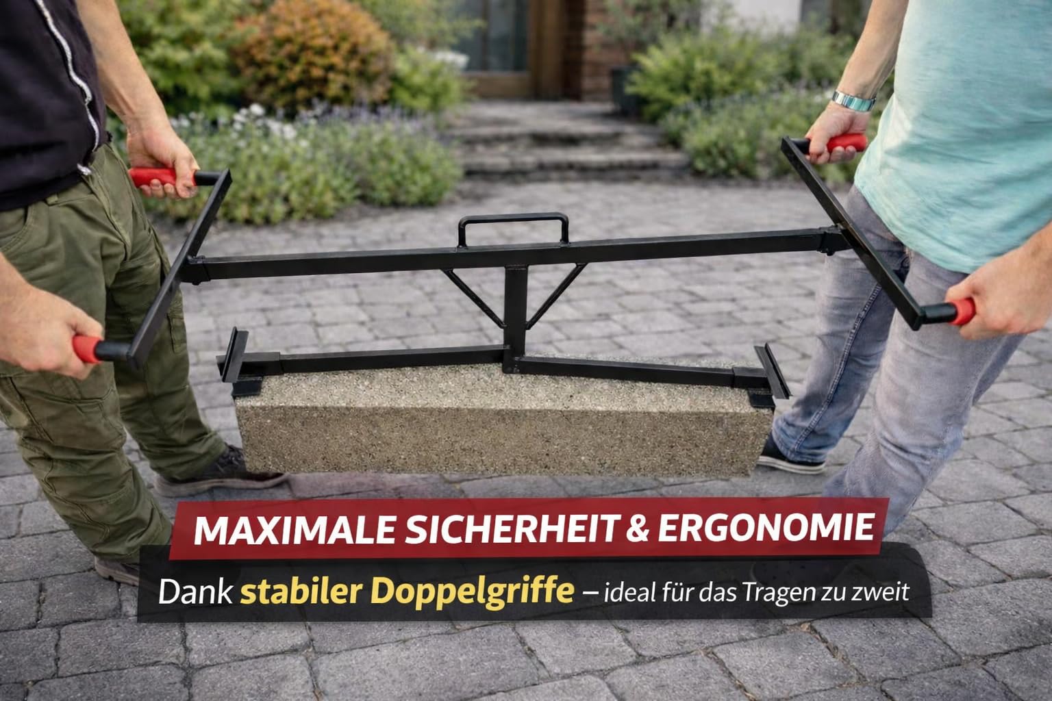 M.SB Plattenheber "1085" Versetzzange 50-120 cm, Plattenträger Steinzange mit Doppelgriffen bis 150 kg