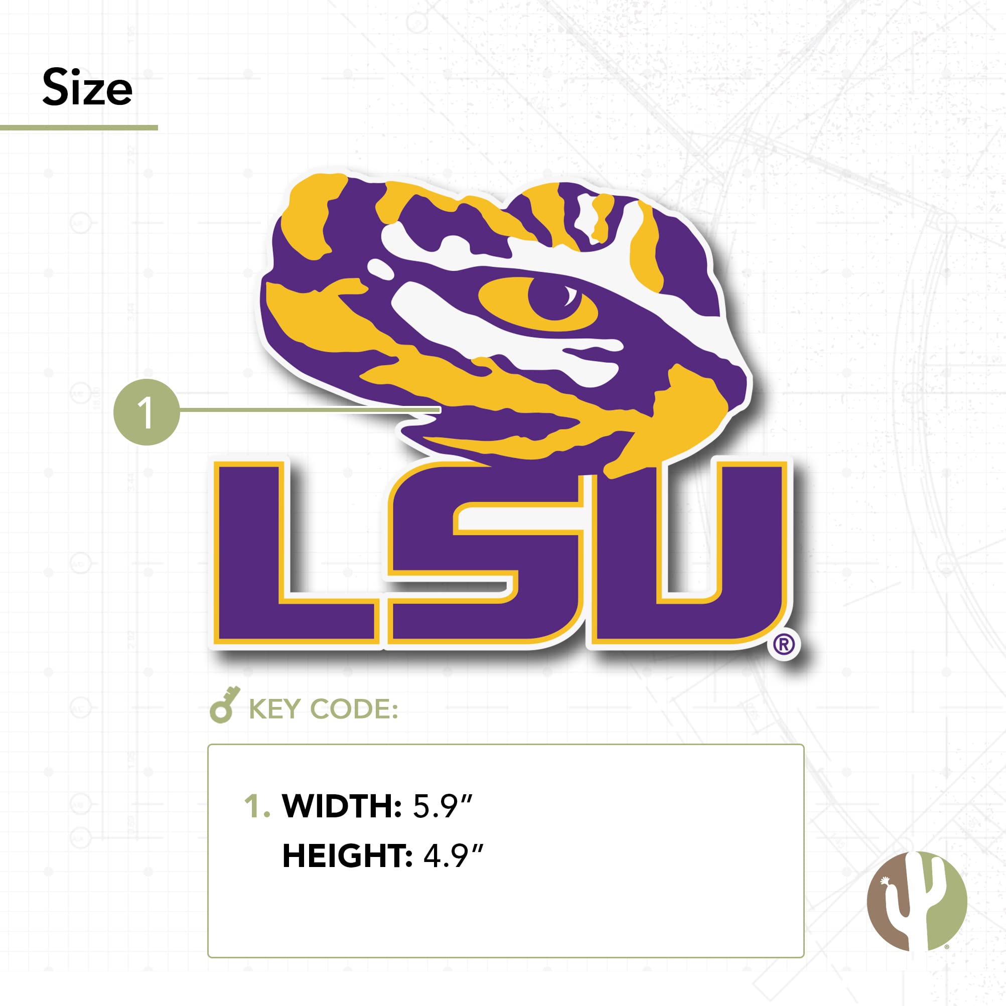 Desert Cactus LSU Tigers Geaux Vinyl Decal - 16 Inch, Officially Licensed Sticker For Laptop, Car, Water Bottle - View #2