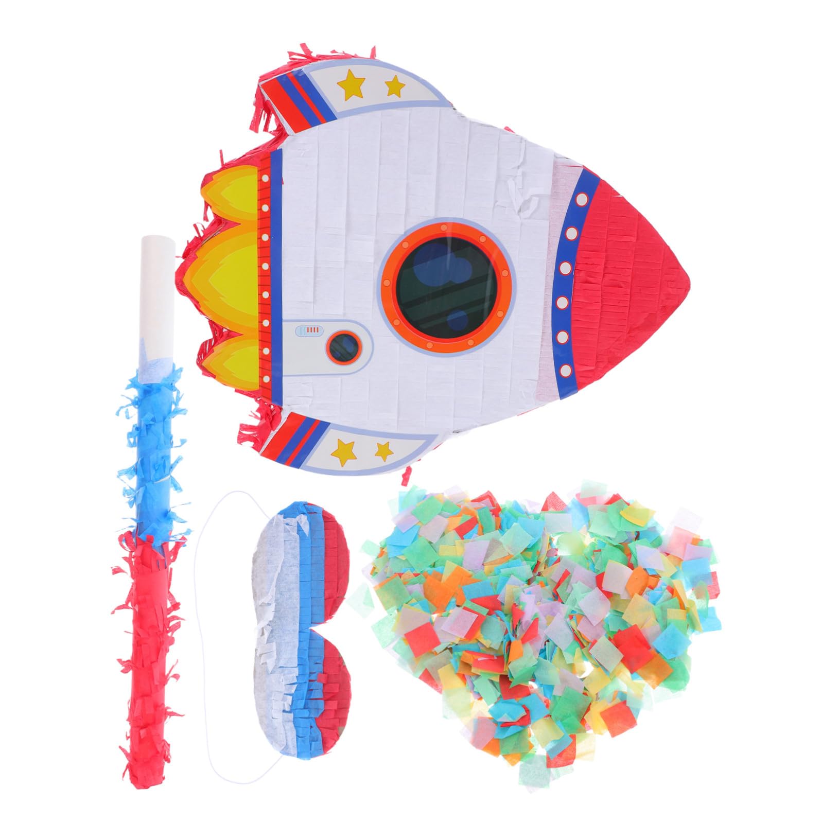 Piñata Cohete Infantil para Fiestas y Shower Decoración Temática Espacial con Varilla para Interactivo Colgante Resistente de Cartón con Papel Crepé para Cumpleaños y Eventos
