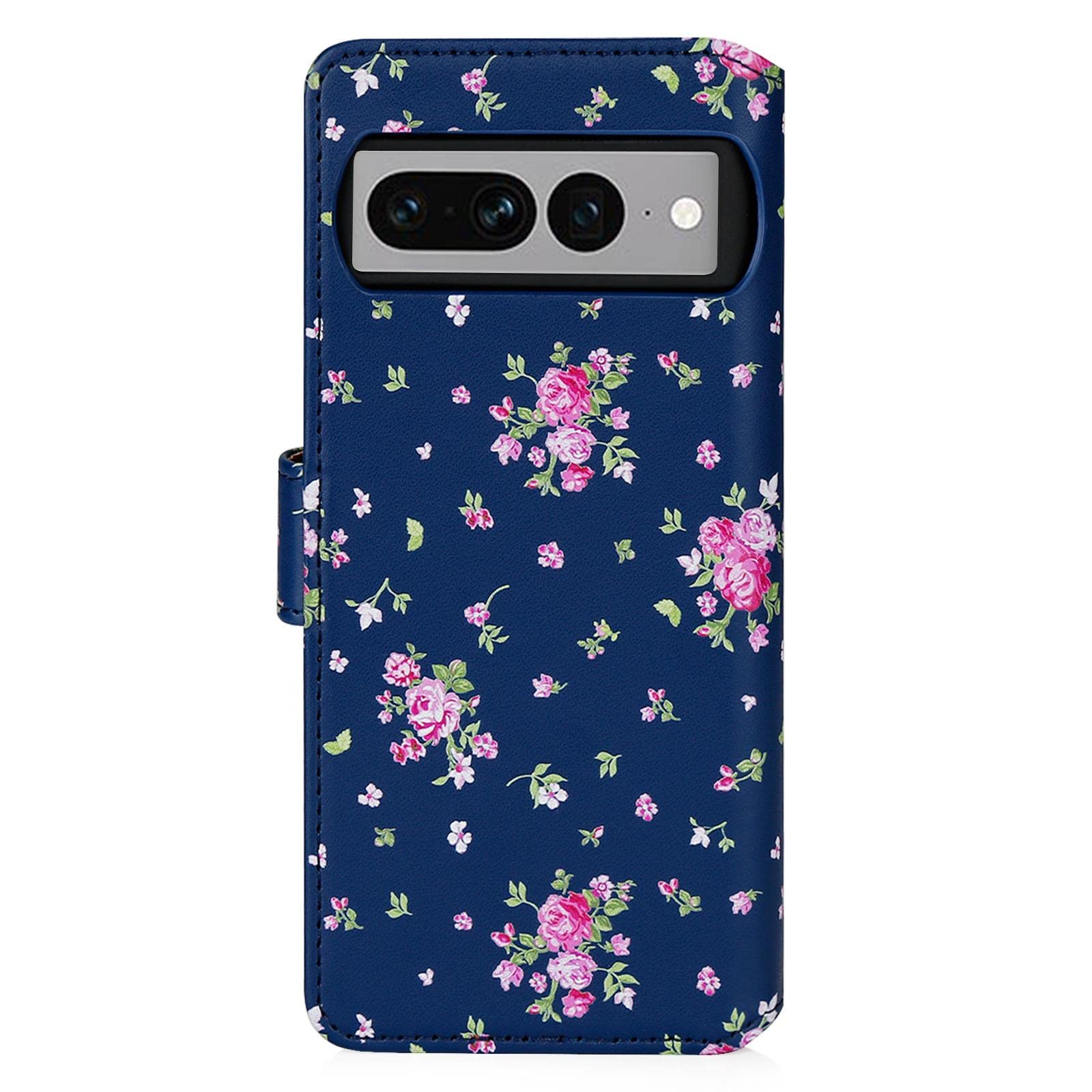 32nd Floreale Series 3.0 – Custodia Portafoglio In Pelle PU Per Google Pixel 7, Motivo Floreale Vintage Rosa E Blu, Chiusura Magnetica, Slot Porta Carte E Banconote