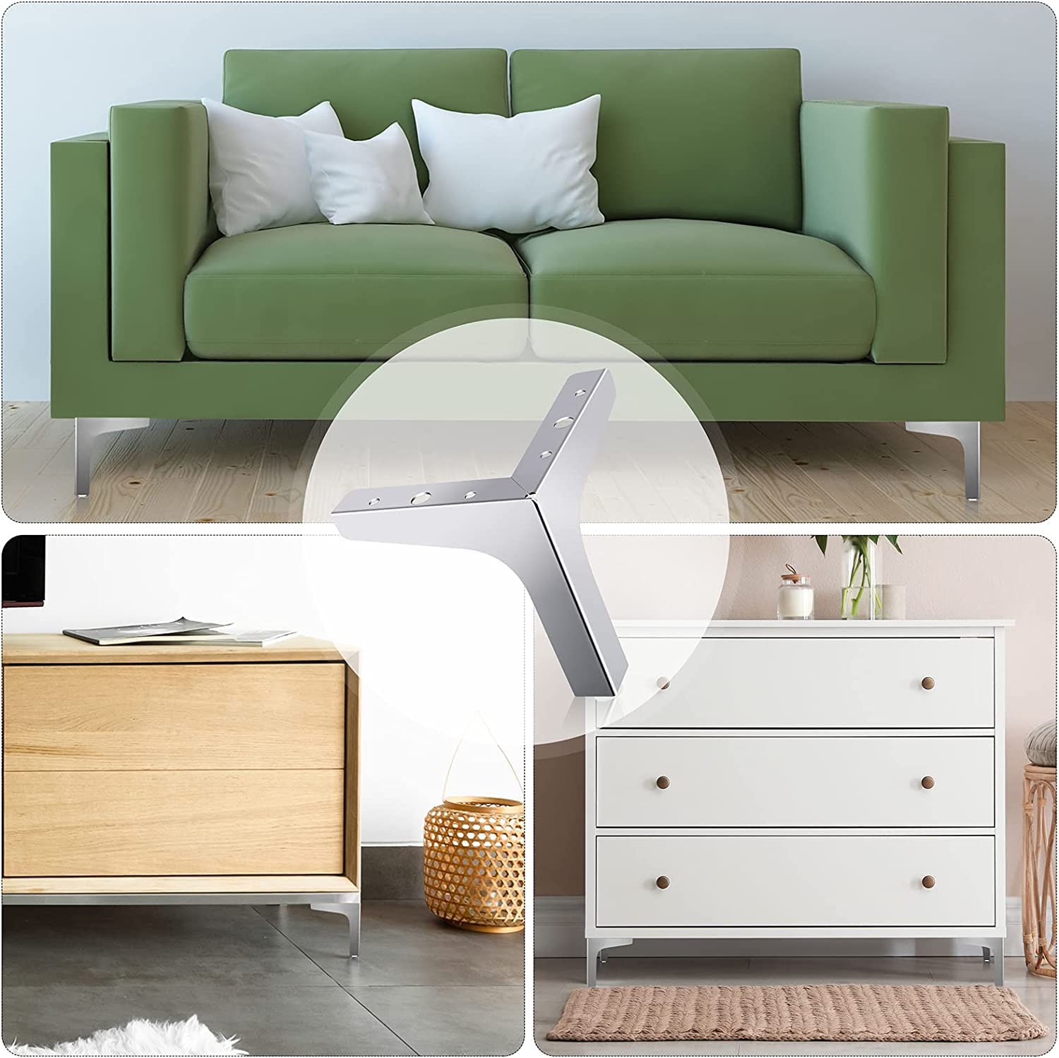 MIVIDE 8 Triangulares de Metal para Muebles, Patas para Muebles Plateado 15 cm, Patas de Metal Modernas para sofá, Mesa, Capacidad de Carga de hasta 800 kg