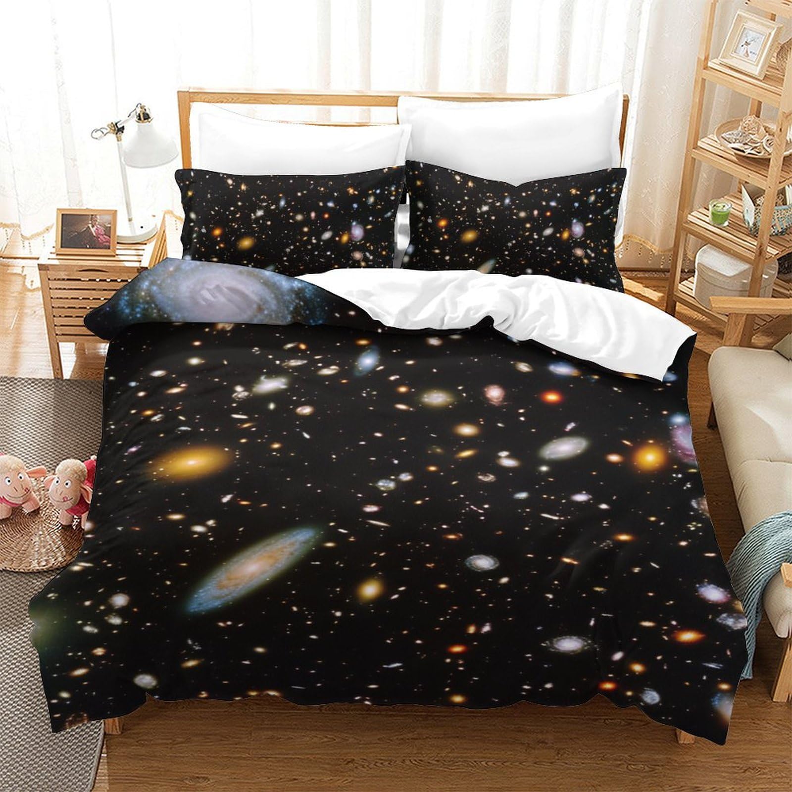 Housse de couette galaxie zippée pour lit simple 140x200 facile à enfiler