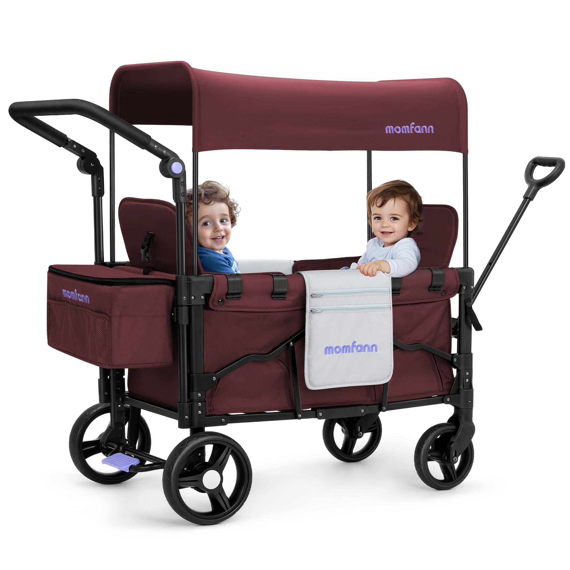 Stroller Wagon for 2 Kids, Baby Wagon Stroller with Adjustable Handle for Infants and Toddlers with Canopy & Organizer, Foldable and Convenient for Storage, Purple