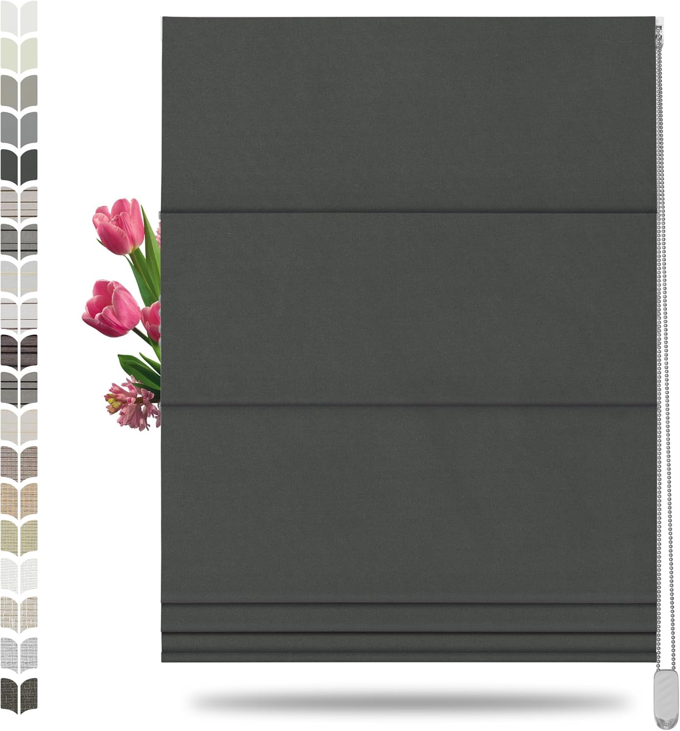 BERISSA Roman Shades for Windows,Blackout Roman Blinds,Room Darkening Thermal Insulated Window Shades for Home Living Room Bedroom, Blackout Solid Black,Custom Size