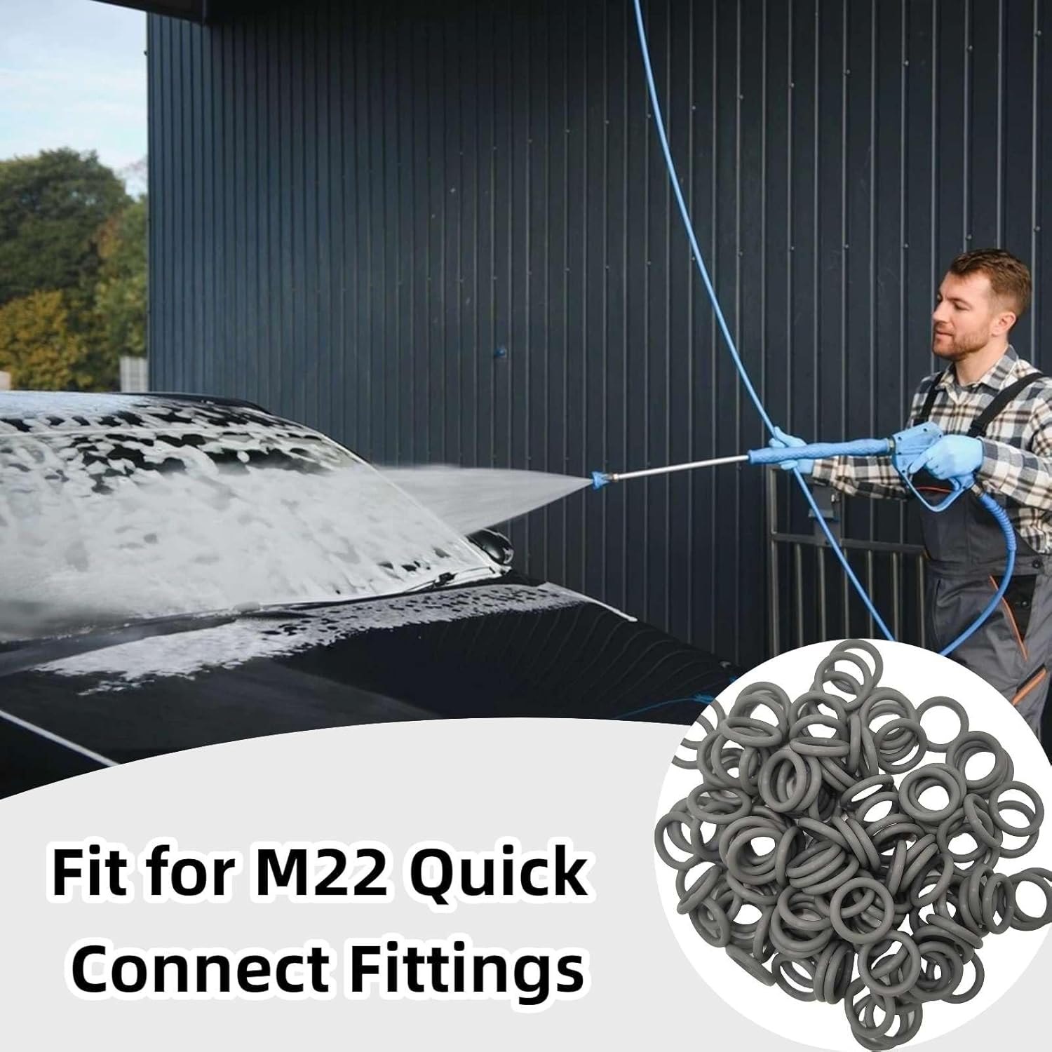 200-Pack (100+100) 1/4" 3/8" Pressure Washer Quick Connect O-Rings Kit, Orange and Grey Colored, Compatible with M22 Quick Connect Coupler Replacement