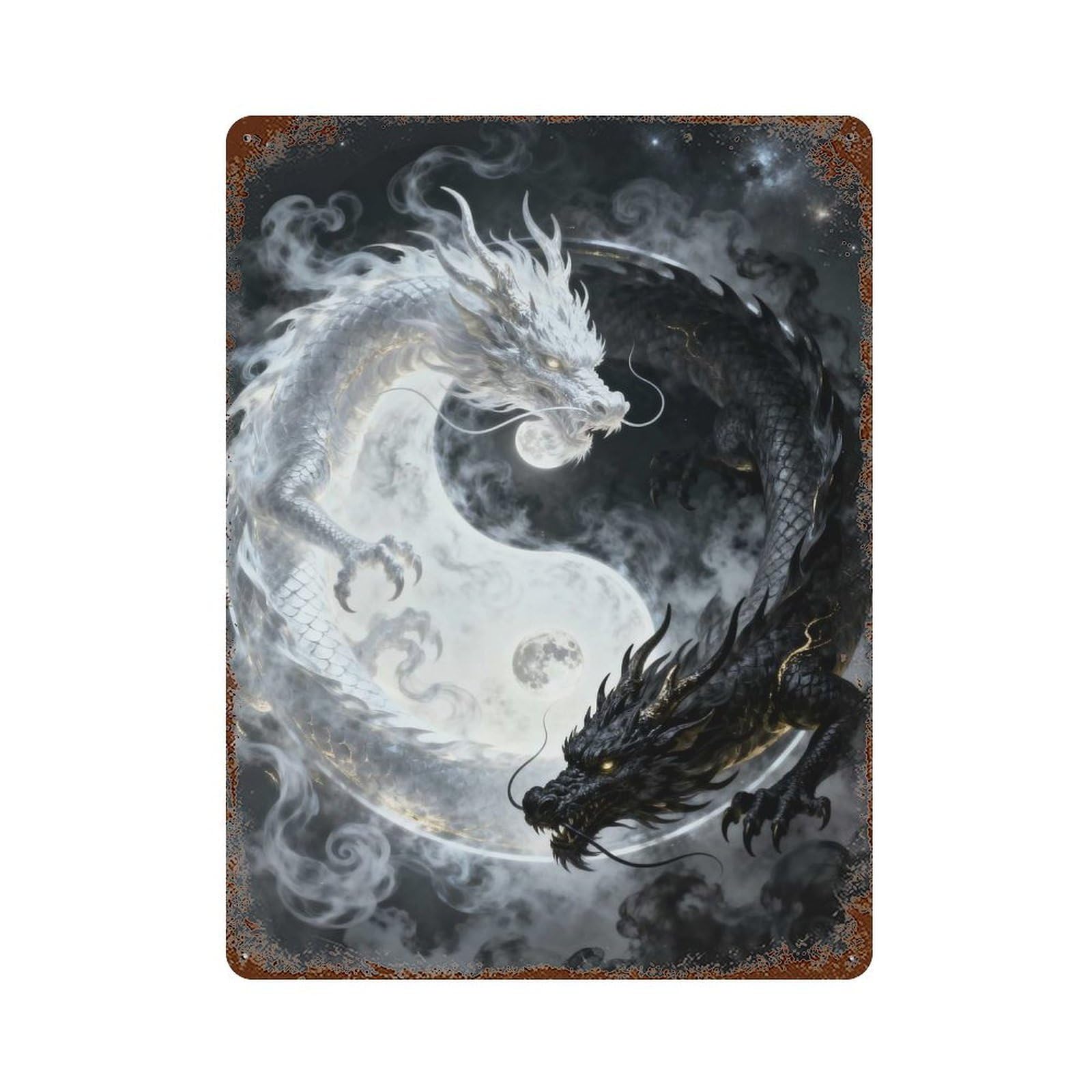 Yin Yang Dragons Vintage Metal Tin Sign 15.7"x11.8", Ideal for Living Room, Hallway And Home Decor