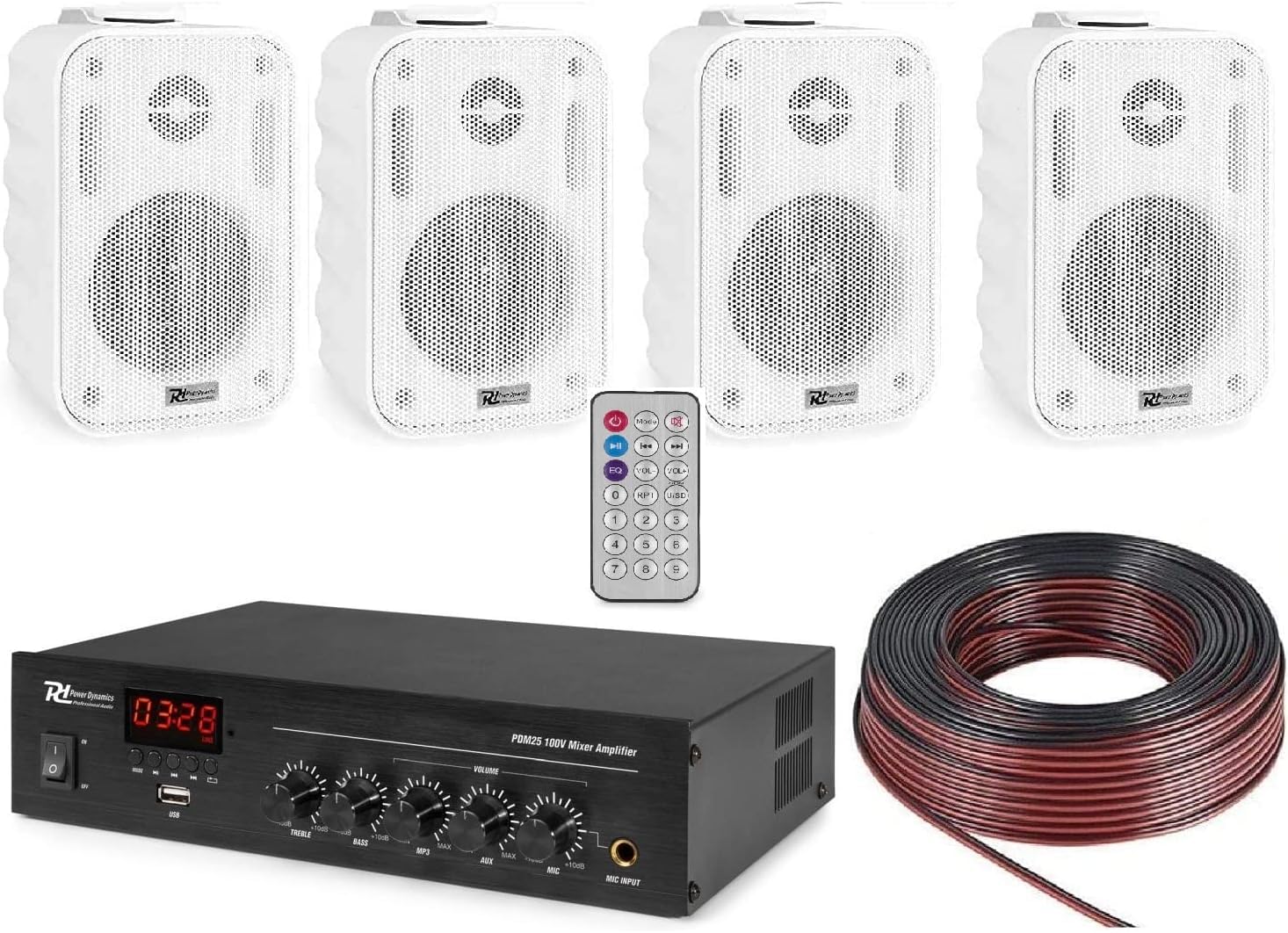 Bluetooth Audio Kit Filodiffusione 4 Casse da Parete Bianche con Staffe