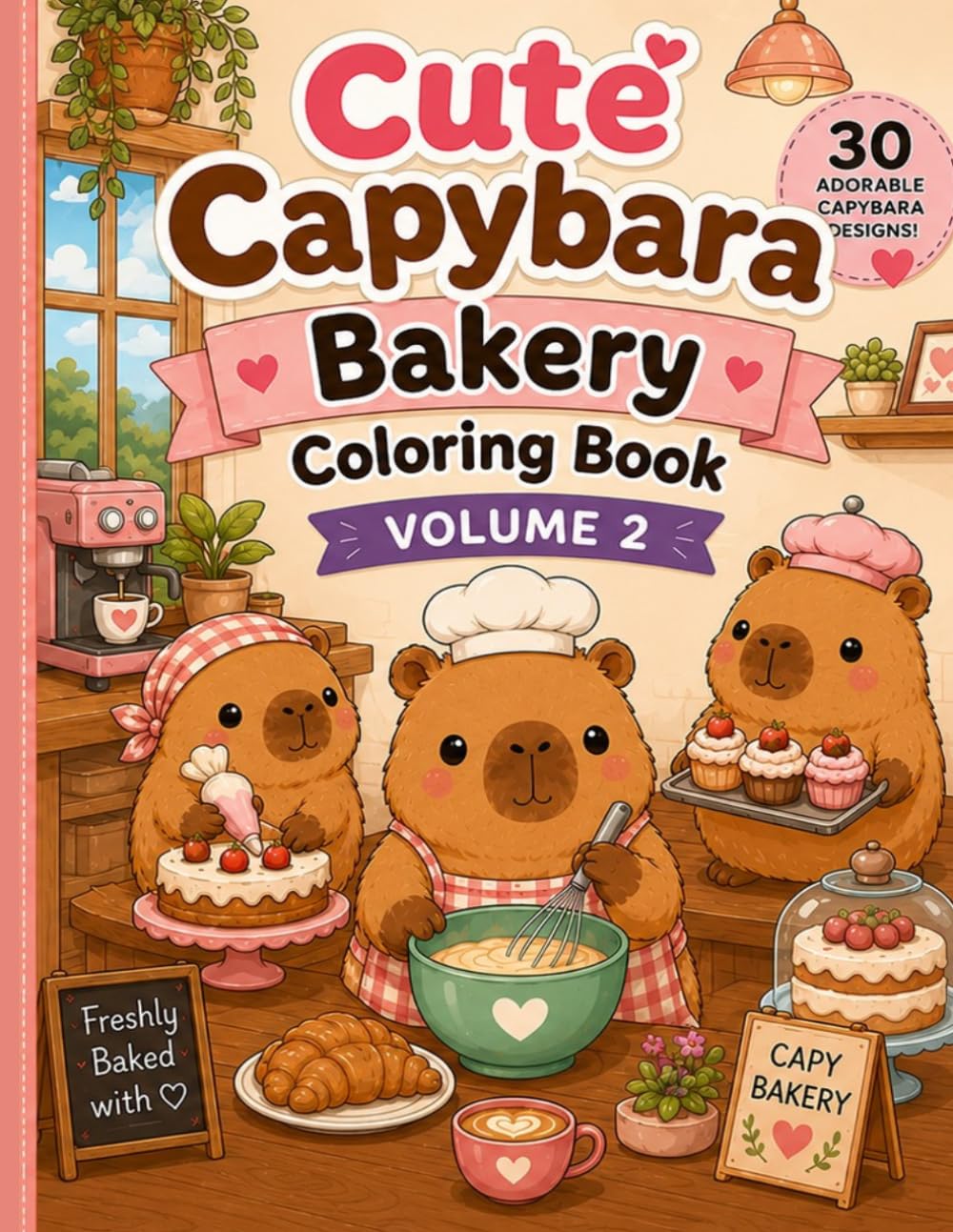 Cute Capybara Cafe Coloring Book: Bold & Easy Cozy Coloring Pages for Adults, Teens & Kids