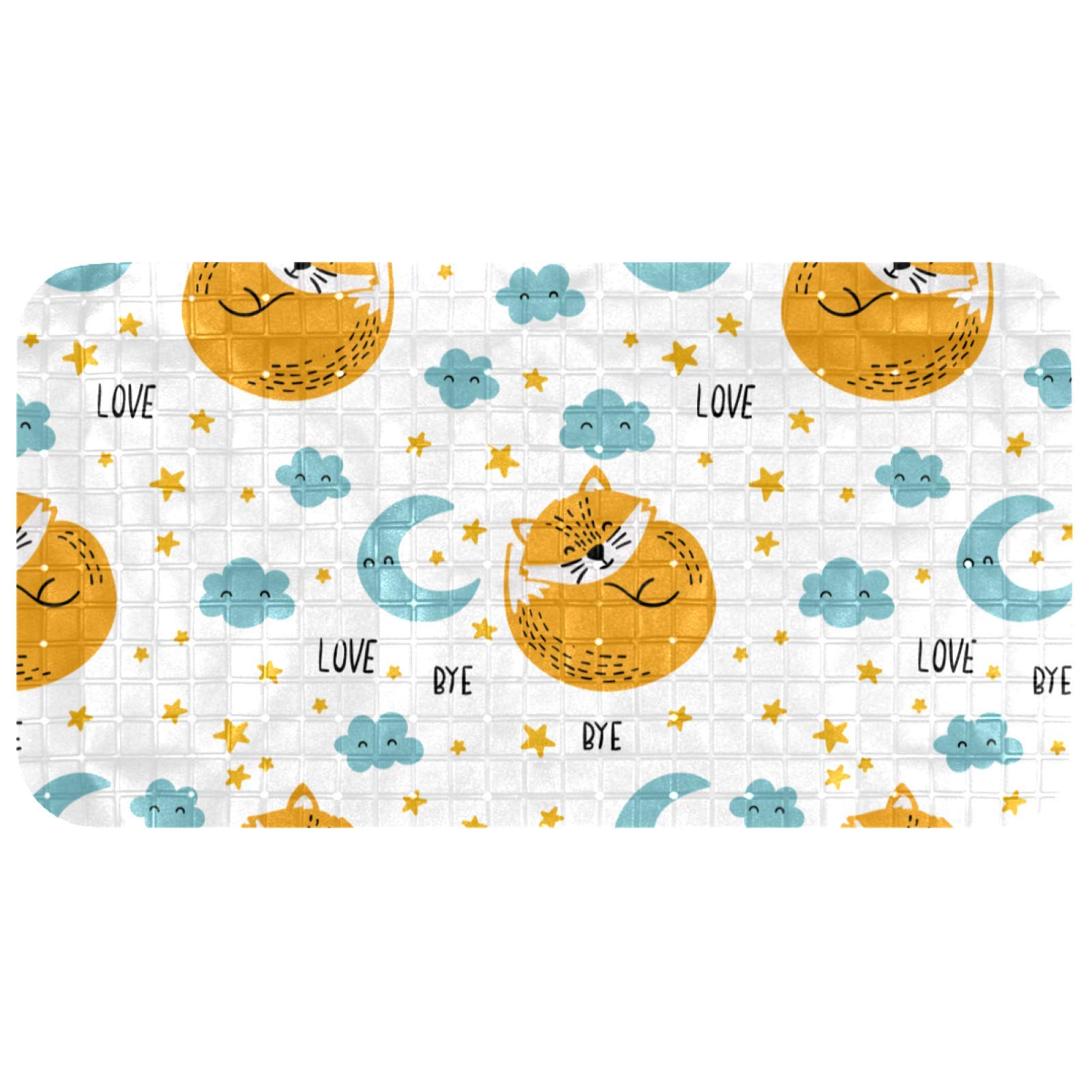 Alfombrilla de ducha antideslizante con diseño de zorros y luna azul para baño infantil