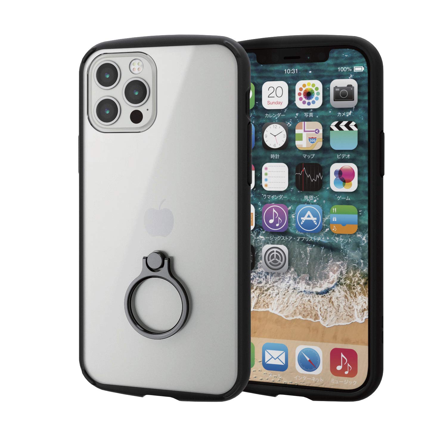 エレコム(ELECOM) iPhone 12 / 12 Pro ケース ハイブリッド 耐衝撃 TOUGHSLIM LITE フレームカラー リング付 ブラック PM-A20BTSLFCRBK