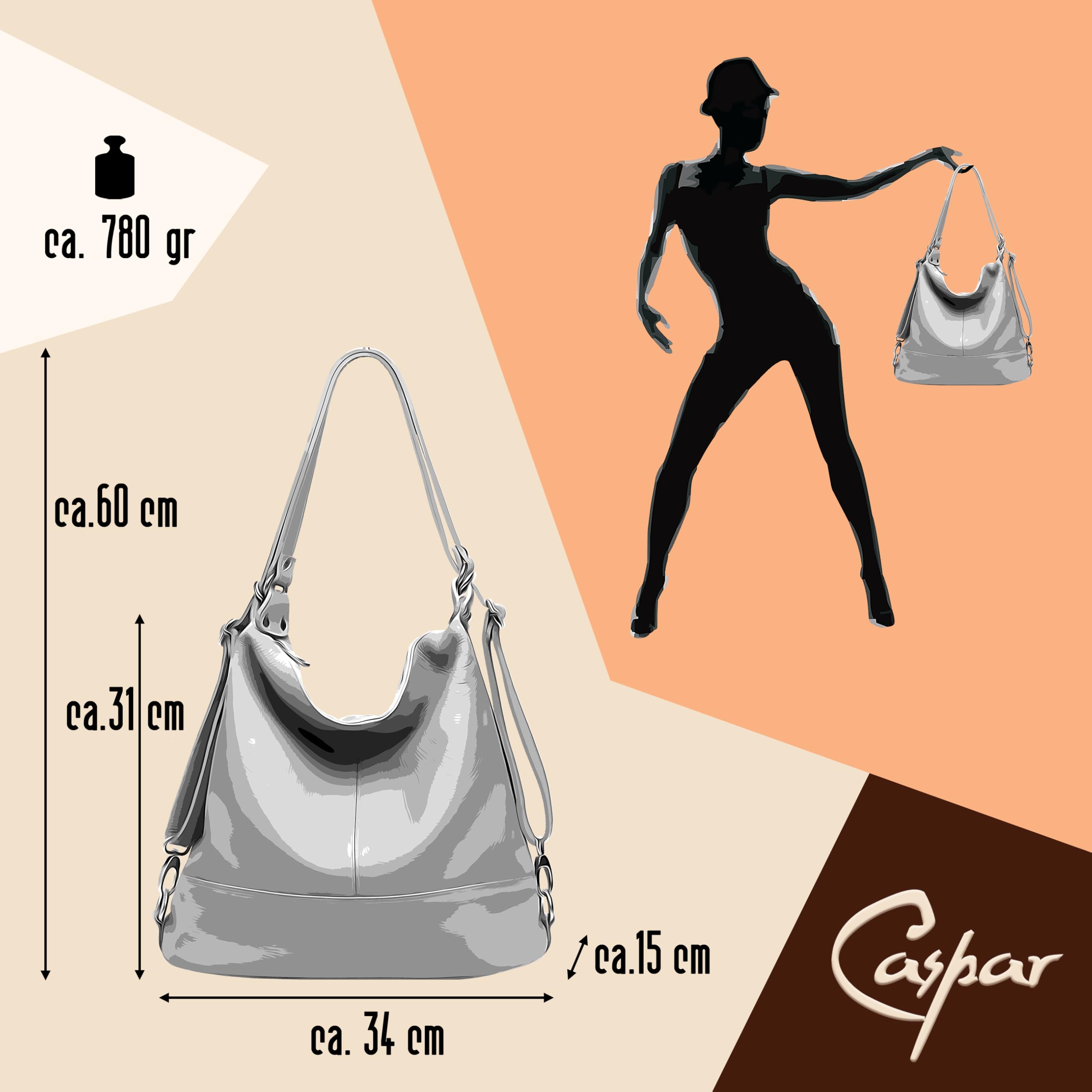 Caspar 2 in 1 Schultertasche Rucksack aus Leder Damen Tasche - PREMIUM LINE - Modell No.796 - Made in Italy