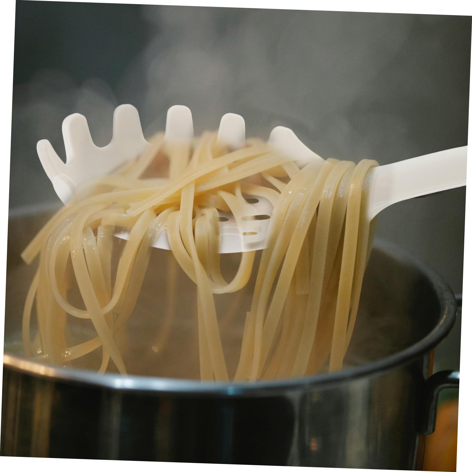 VINTORKY Wooden Handle Silicone Powder Grip Serving Spoons Egg Spoon Vegetable Fork Spoon Pasta Spoon Server Noodle Strainer Utensil Pasta Fork Spaghetti Noodle Colanders Green