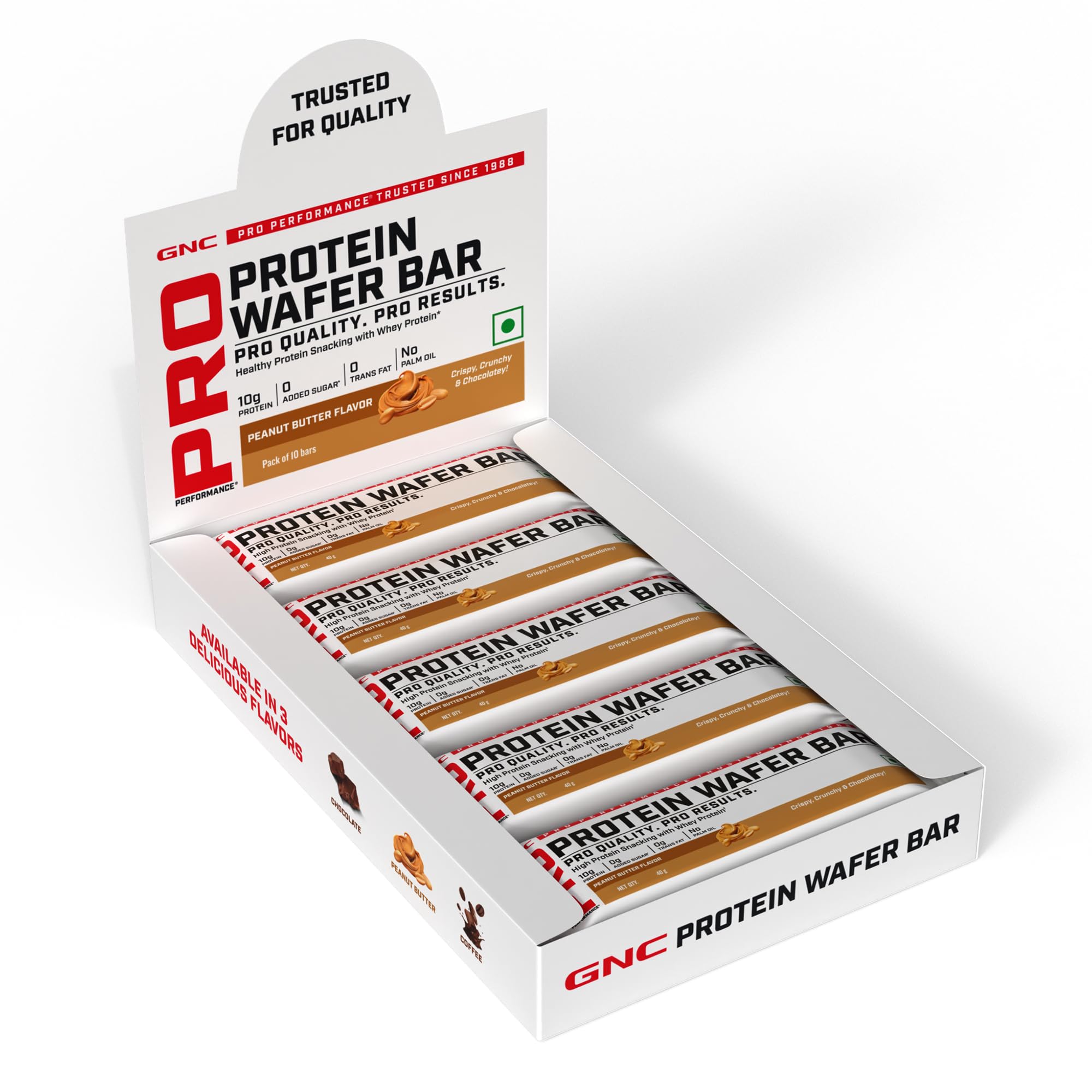 GNC Protein Wafer Bar l Pack of 10 | Healthy & Tasty Bites l 10g Pure Whey Protein Snack l High Protein Wafer Bars l Peanut Butter l 0 Trans Fat l 0 Sugar l No Palm Oil-image-23