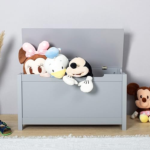 SSLine Banco de almacenamiento de madera y baúl con bisagra segura, moderno gabinete de almacenamiento portátil y organizador de banco para sala de