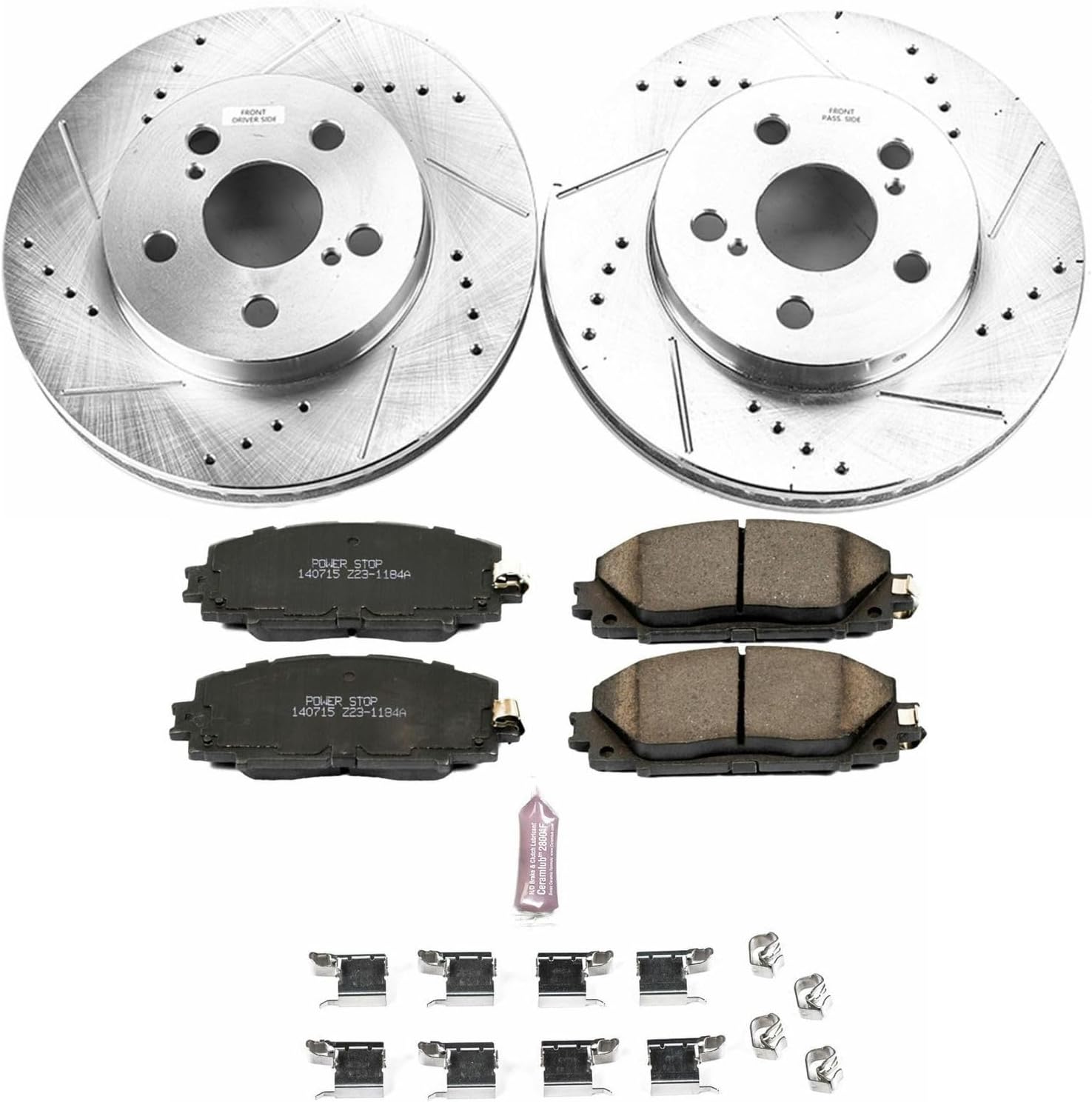 PowerStop Front Brake Kit For Toyota Corolla 2020-22 |Prius 2016-22 |Prius AWD-e 2019-22 |Prius Prime 2017-19 - Drilled and Slotted Disc Rotors with Ceramic Brake Pads Replacement, K7701