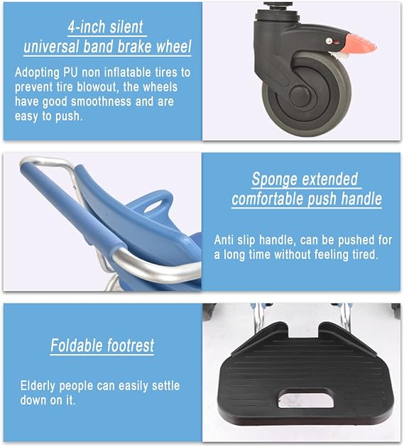 Self Propelled Commode Shower Wheelchair,Multifunctional Commode Chair on Wheels,Folding Pedal and Armrests,Mobile Bedside Commodes for Elderly,Disabled People