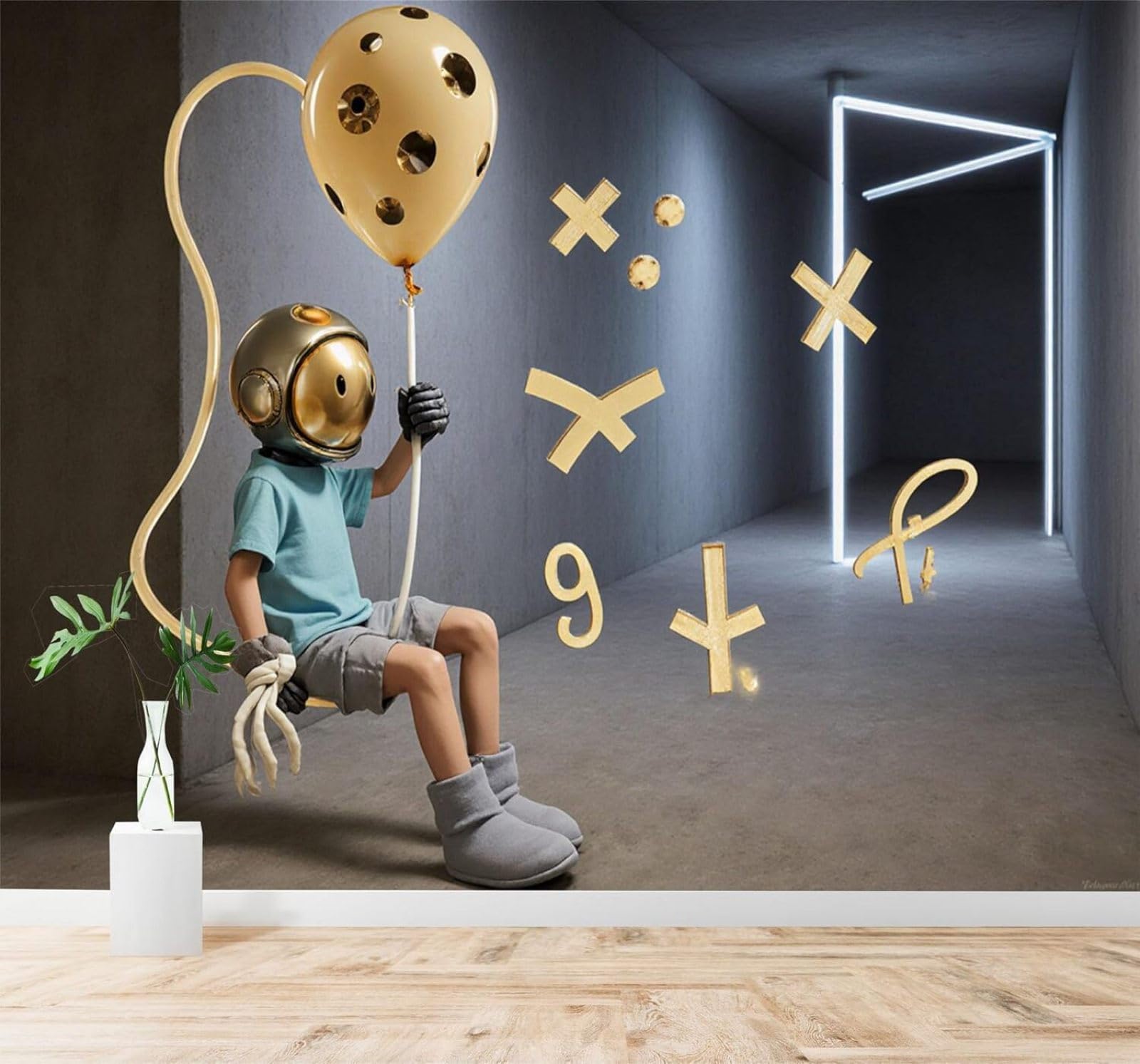 XLMING Three Dimensional Creative Astronaut Tunnel Balloon 3D Wallpaper Premium Textured Silk Study Dining Living Room Bedroom Sofa TV Wall Easy Install-300cm×210cm