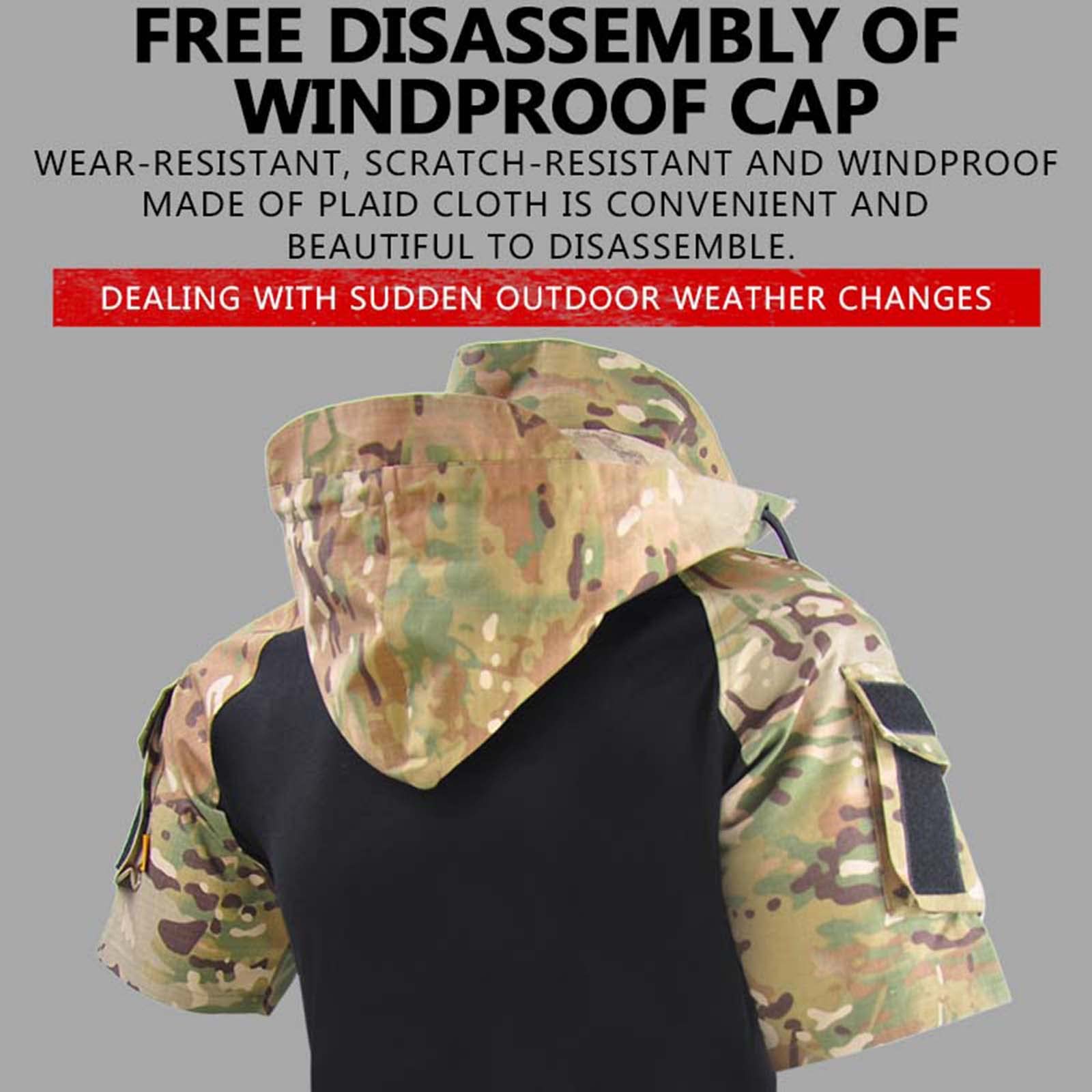 Maglietta tattica da uomo a maniche corte da combattimento militare con cappuccio, camicie mimetiche militari da caccia da tiro Cs, top traspirante ad asciugatura rapida.