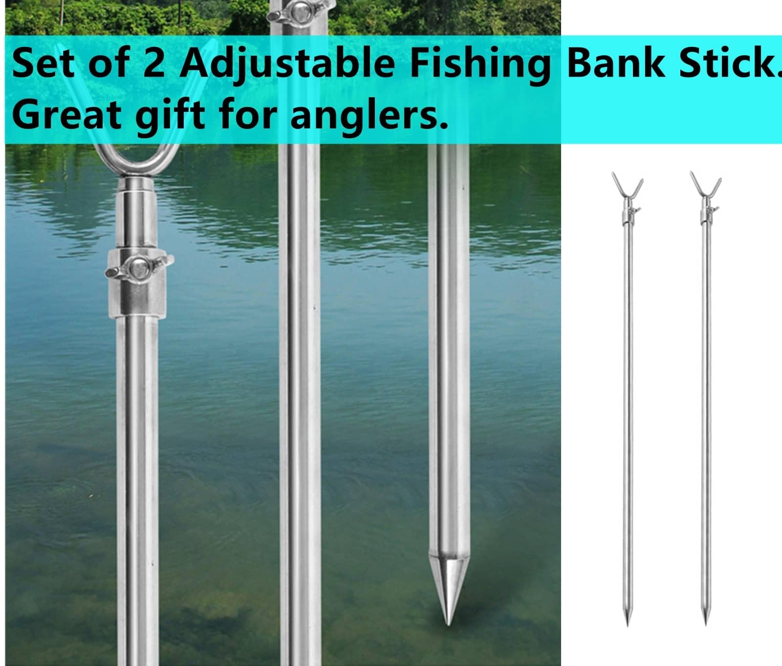 Angelbank Stick Edelstahl 75-135cm Teleskop Karpfenangeln Bankstick Rutenauflage 2er Set