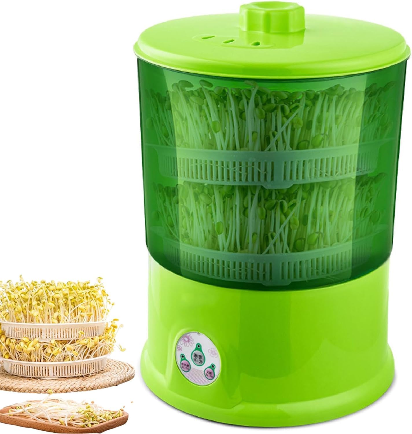 Machine de germes de haricots intelligents, germes de haricot en croissance avec indicateur LED et plaque de pression, graines vertes poussant, arrosage à 360 degrés, pour faire des germes de haricots