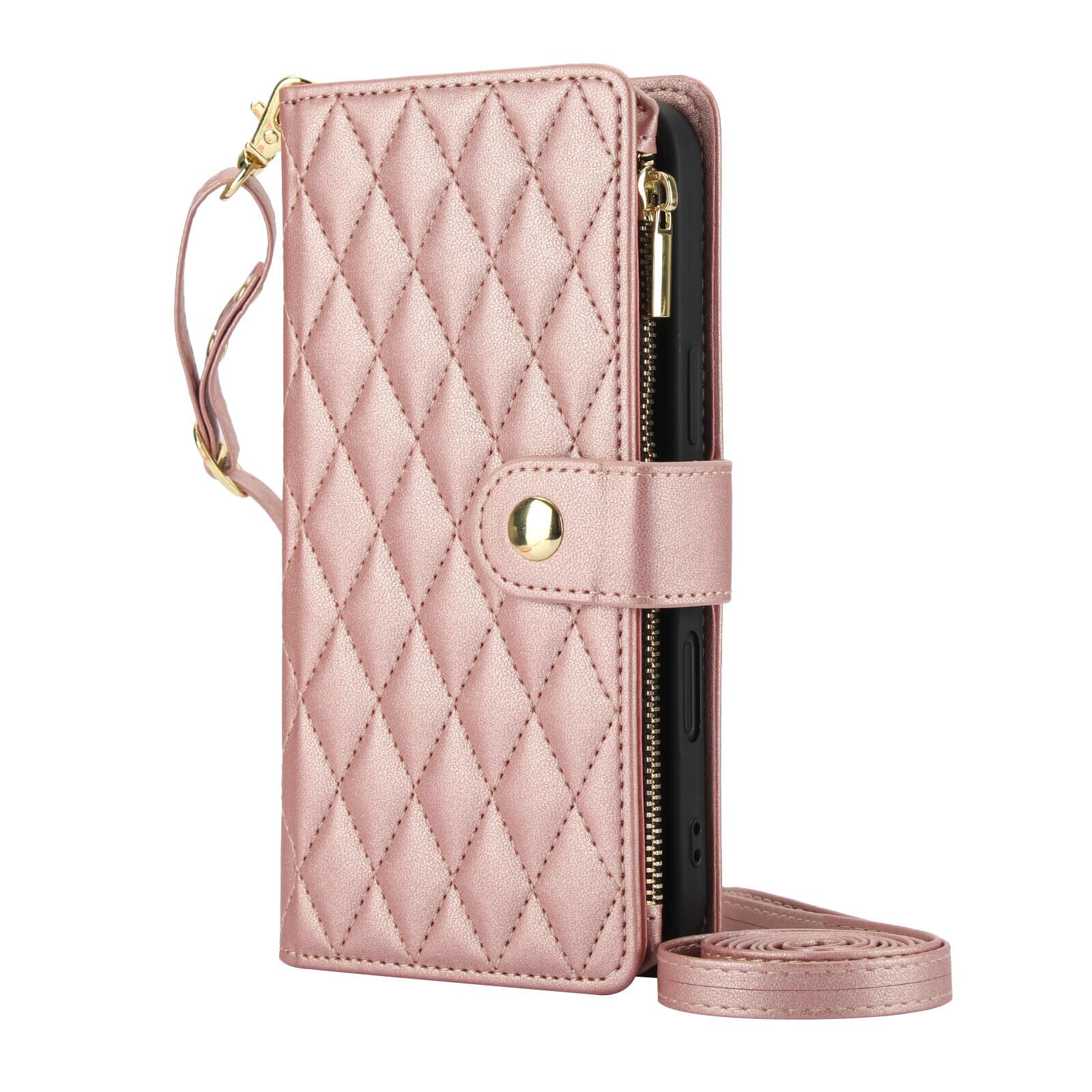 Coque cuir de luxe iPhone XR or rose rabat magnétique haute finition - 8
