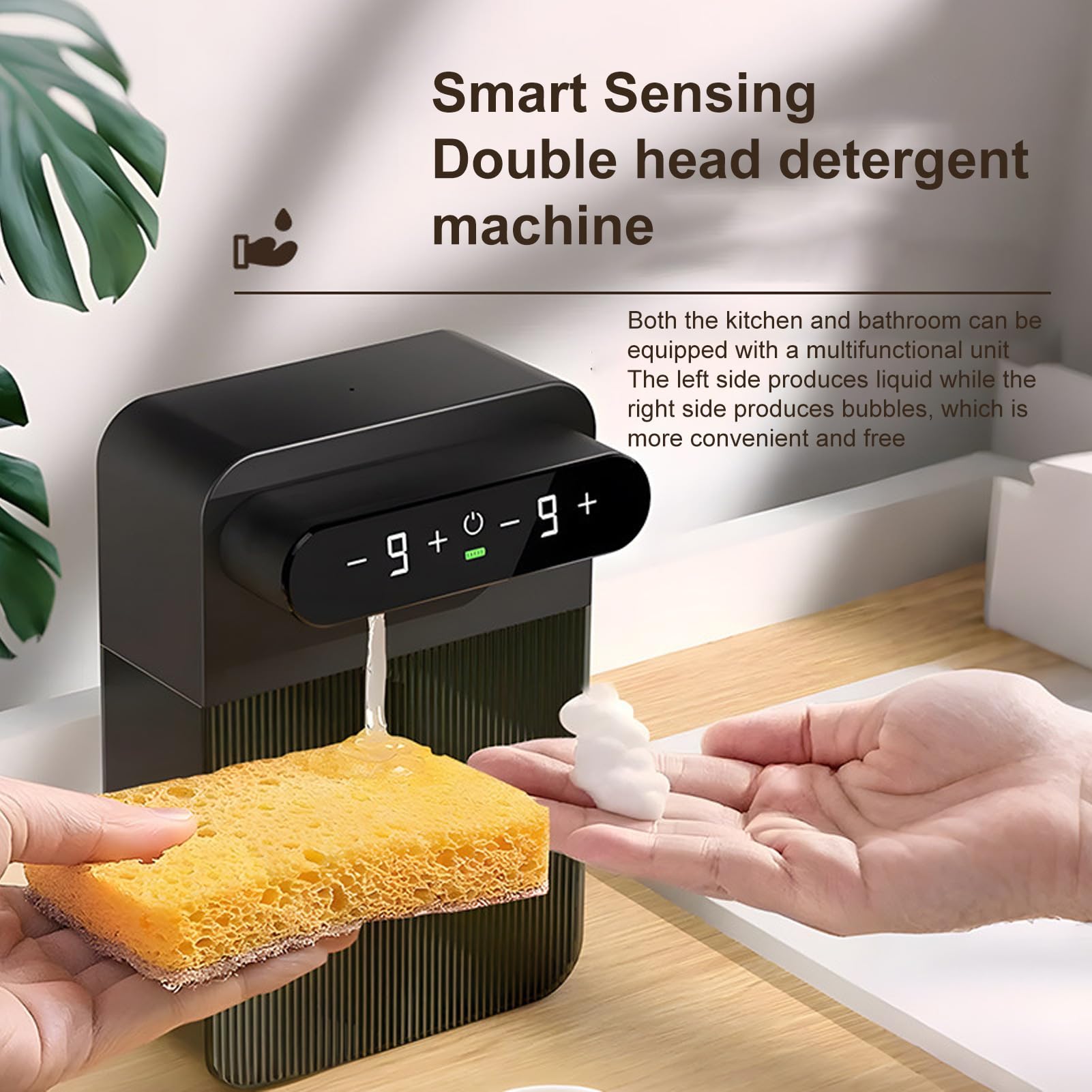 Dispenser Automatico di Sapone Doppio da 400 Ml, Dispenser di Schiuma e Sapone Liquido con Sensore Touchless con 9 Livelli Regolabili, Batteria Ricaricabile da 3000 (Schiuma liquida destra