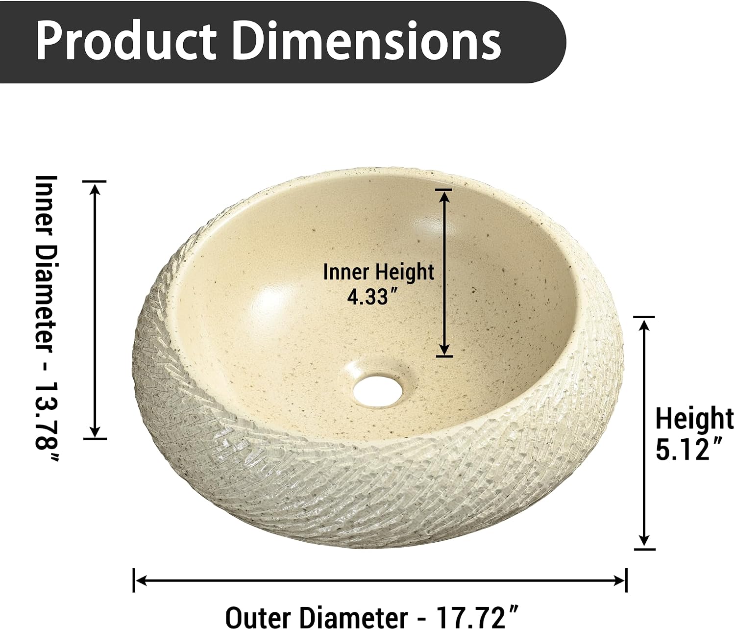 Gesipor Bathroom Vessel Sink Imitation Natural Marble17.72" Round Porcelain Ceramic Wash Bowl Countertop Art Basin with Pop-Up Drain for Bathroom Lavatory Vanity Dressing Room (Beige)