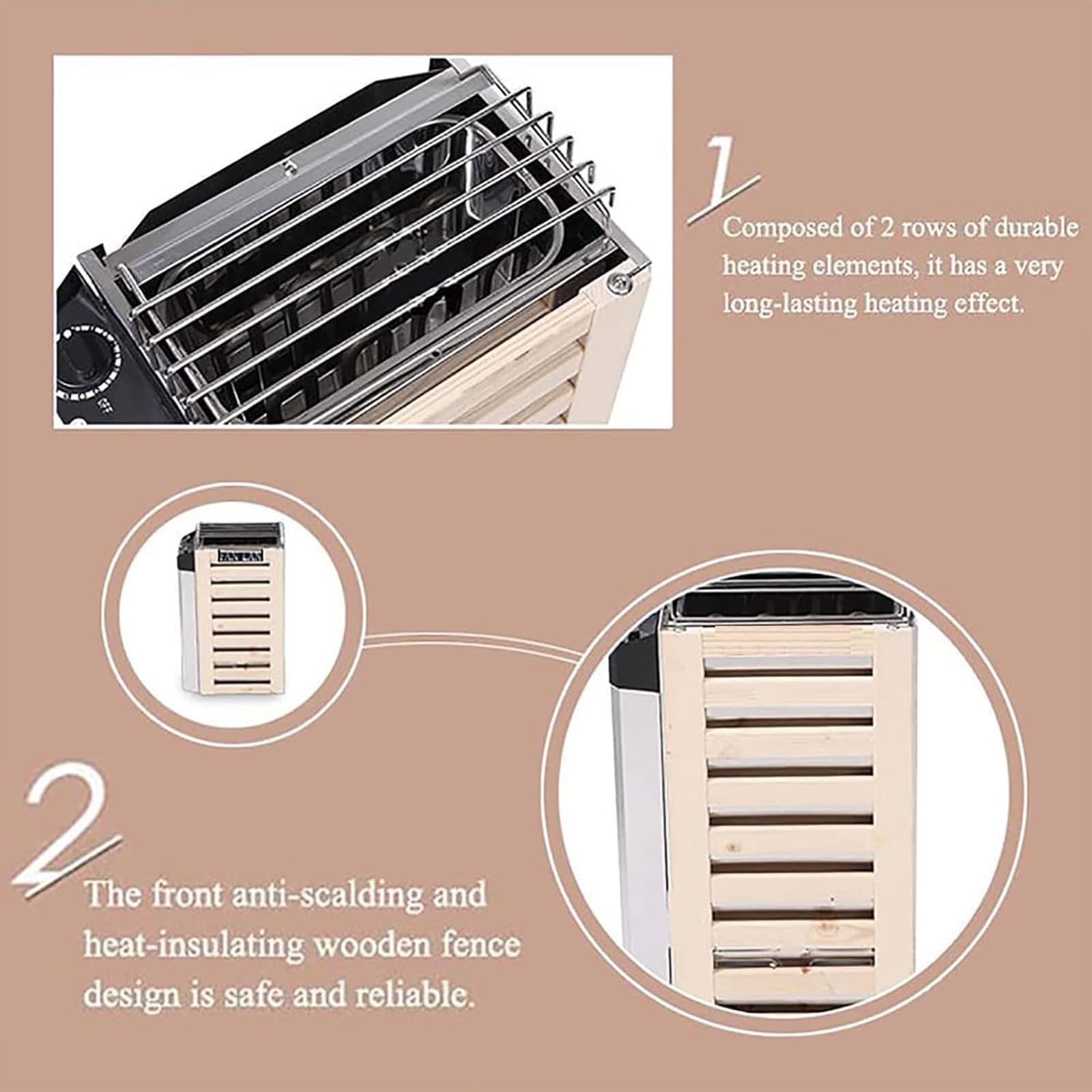 Riscaldatore Elettrico per Sauna da 3/3,6 kW - Stufa a Vapore in Acciaio Inox con regolatore Interno per Sauna umida e secca, Perfetto per Il Relax in casa. (3kw)