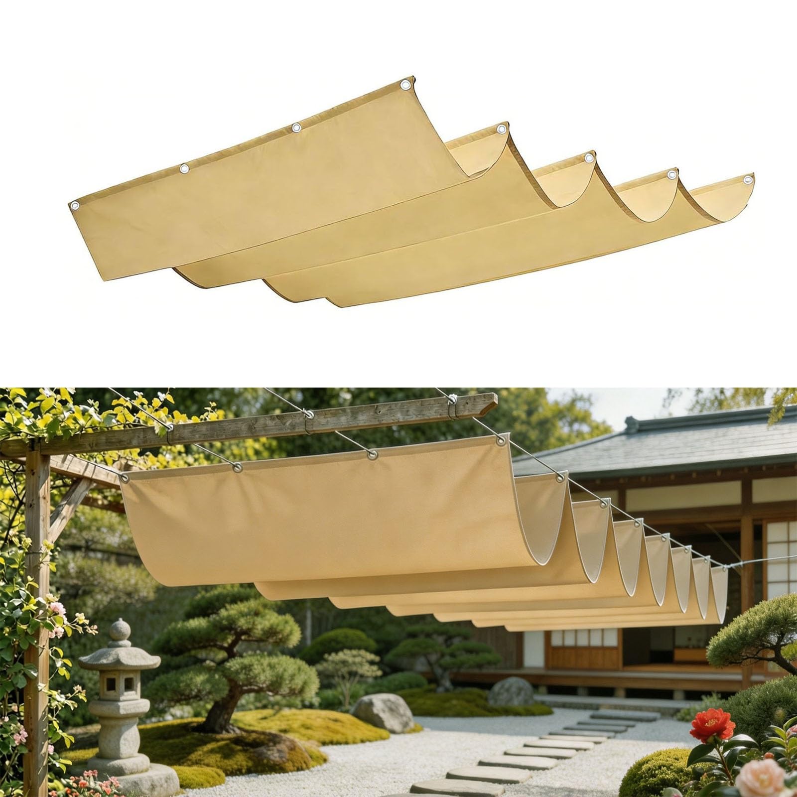 Voile d'Ombrage Rétractable Vague 50x1100 cm Jaune Sable pour Patio